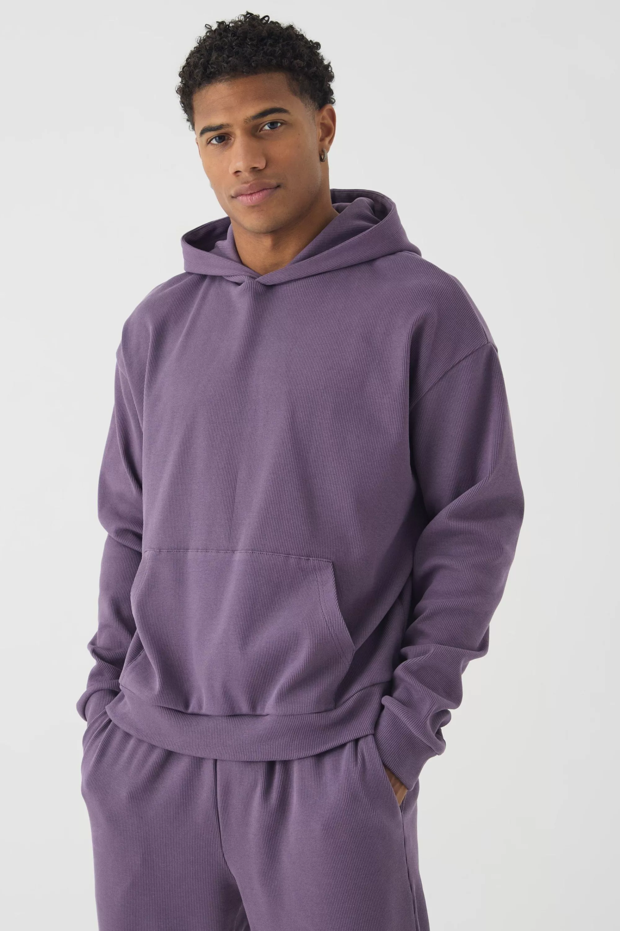 boohooMAN Oversized Boxy Heavy Ribbed Hoodie | UK