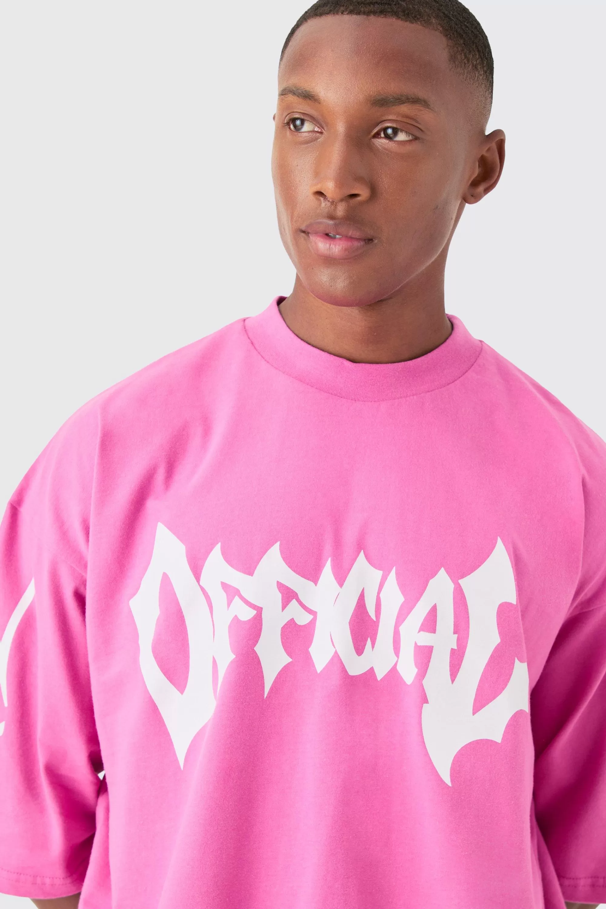 boohooMAN Oversized Boxy Heavyweight Official Applique T-shirt & Short Set | UK