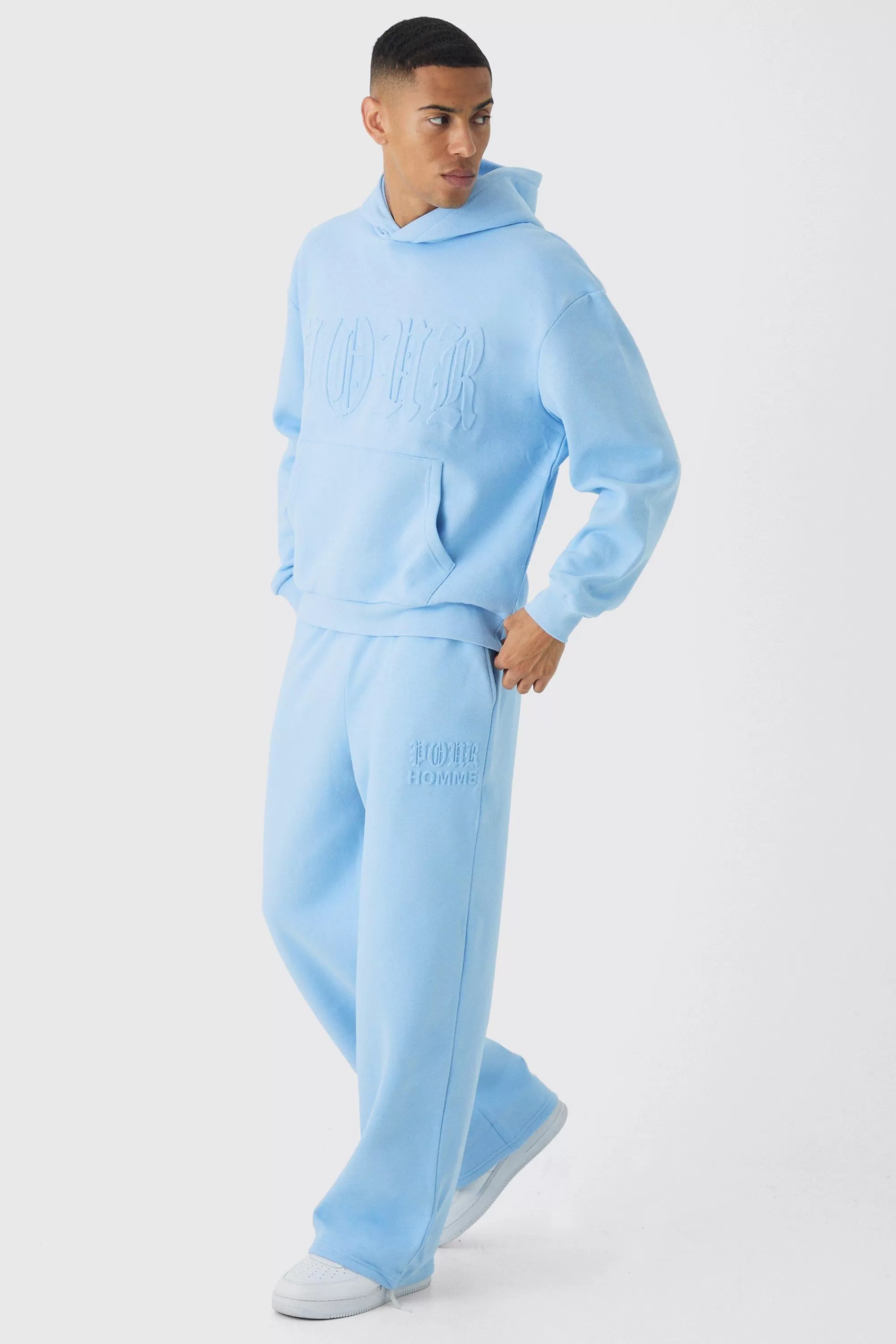 boohooMAN Oversized Boxy Homme Emboss Tracksuit | UK