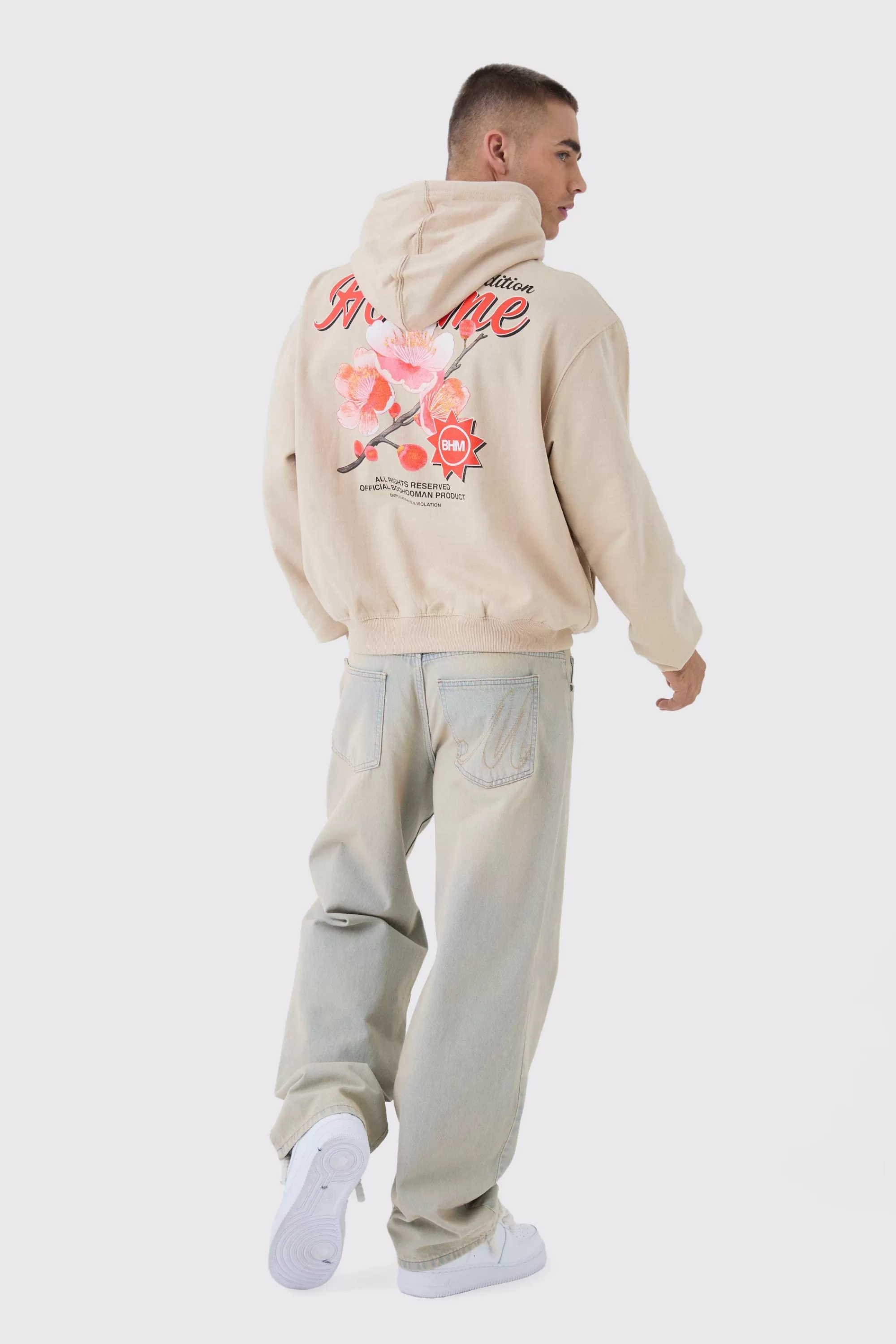 boohooMAN Oversized Boxy Homme Floral Back Print Hoodie | UK