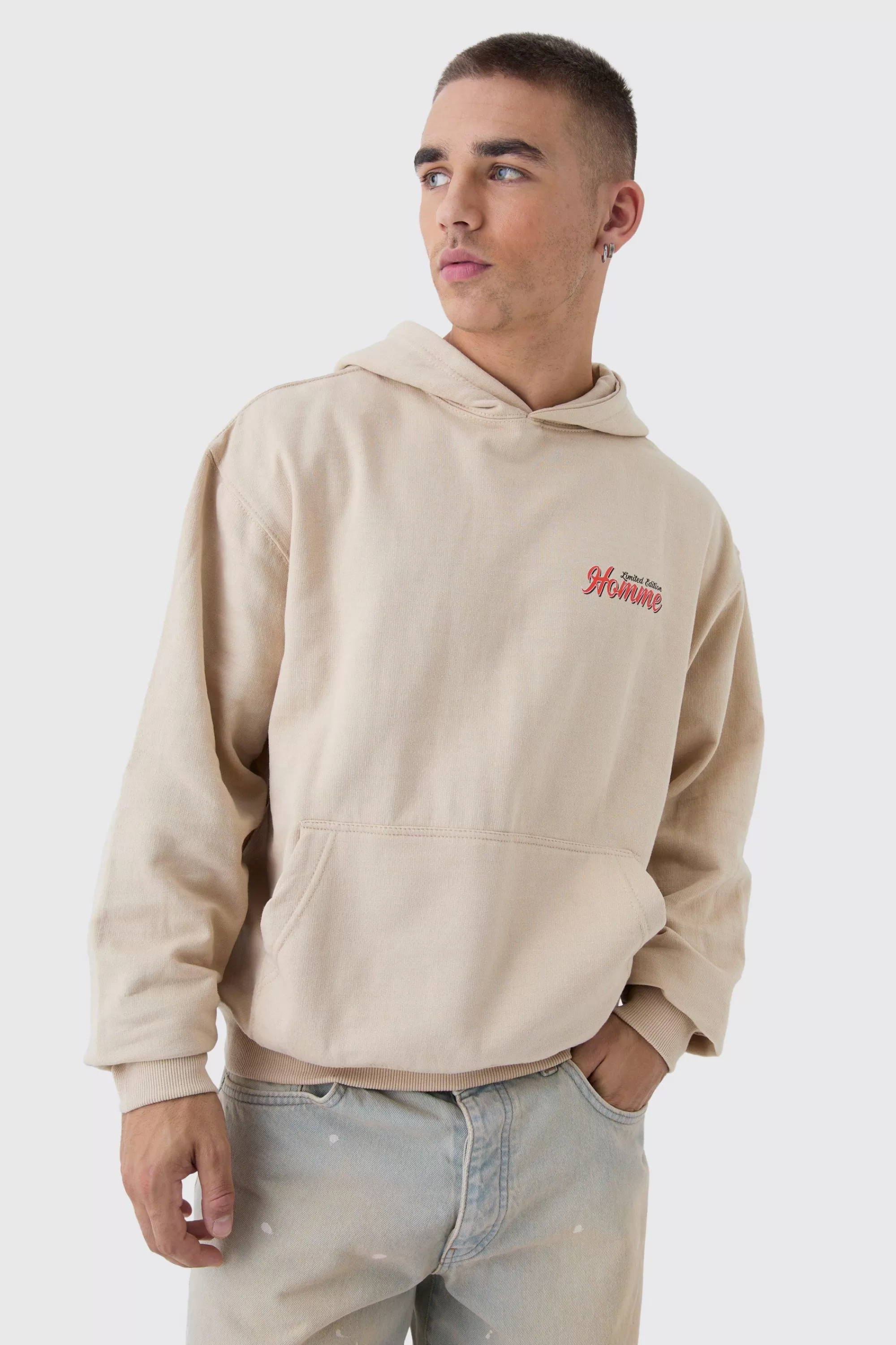 boohooMAN Oversized Boxy Homme Floral Back Print Hoodie | UK