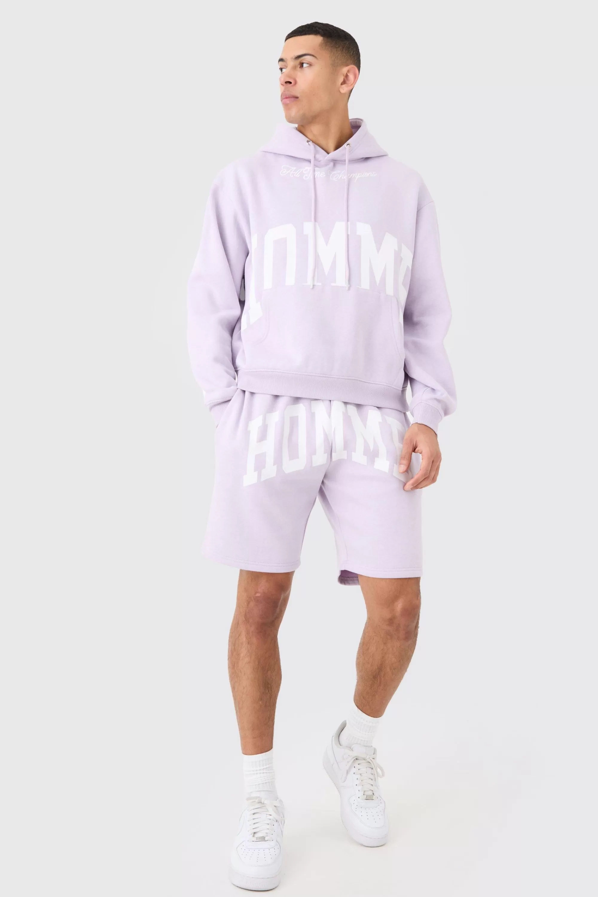 boohooMAN Oversized Boxy Homme Hooded Short Tracksuit | UK