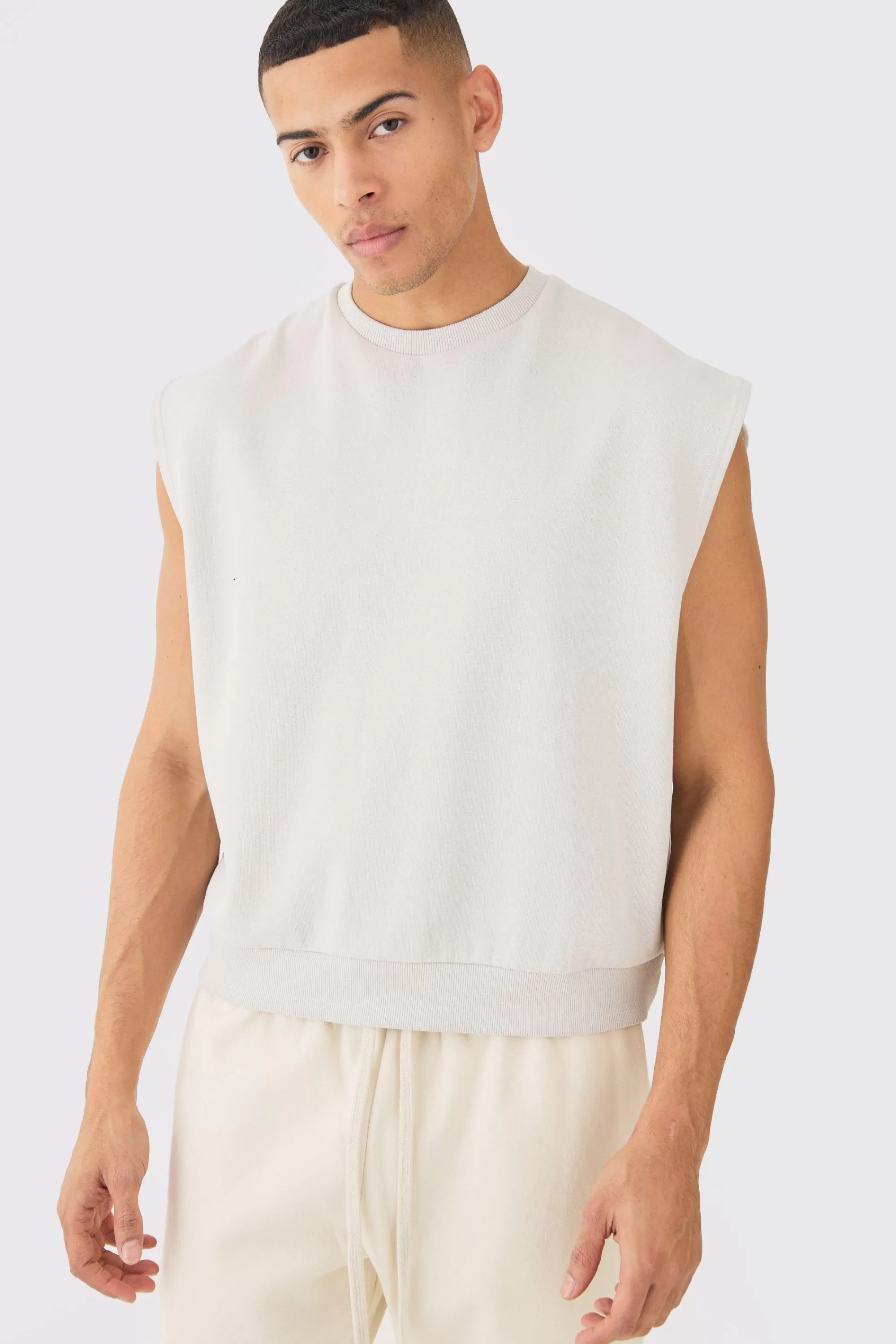 boohooMAN Oversized Boxy Jersey Sweat Tank | UK