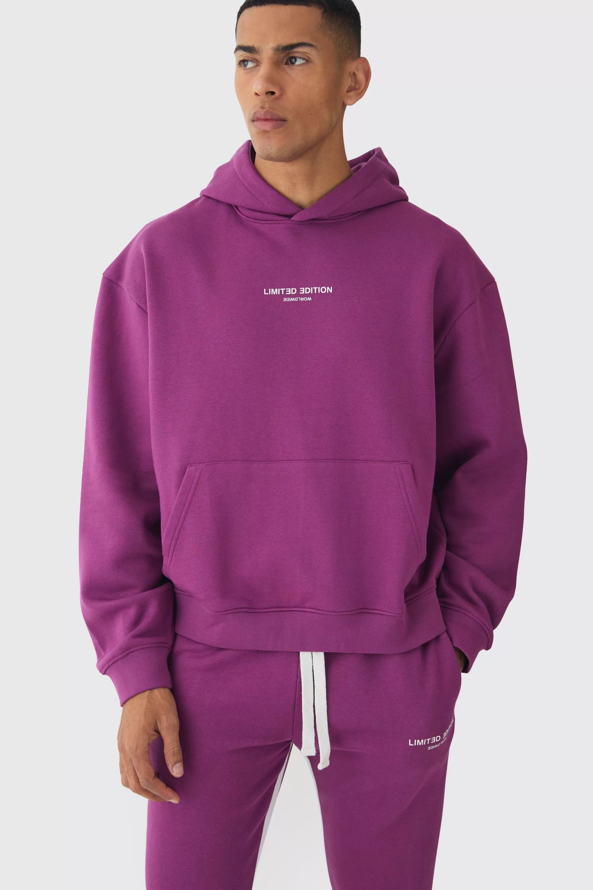 boohooMAN Oversized Boxy Limited Edition Extended Drawcords Hooded Tracksuit | UK