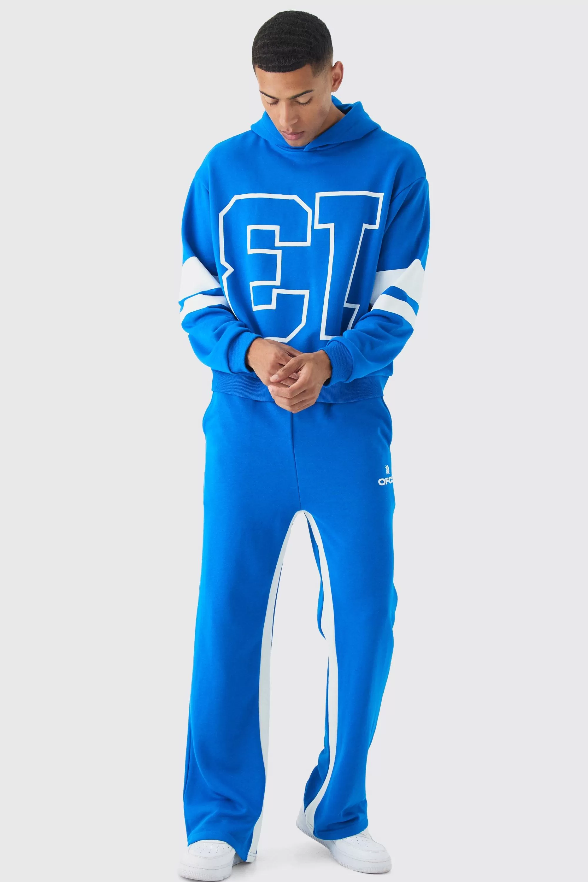 boohooMAN Oversized Boxy Loopback Varsity Stripe Tracksuit | UK