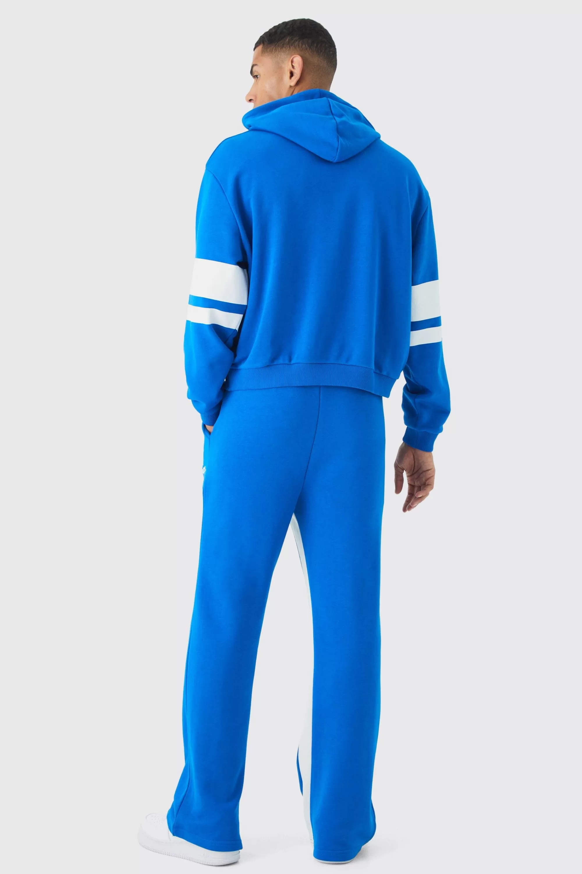 boohooMAN Oversized Boxy Loopback Varsity Stripe Tracksuit | UK