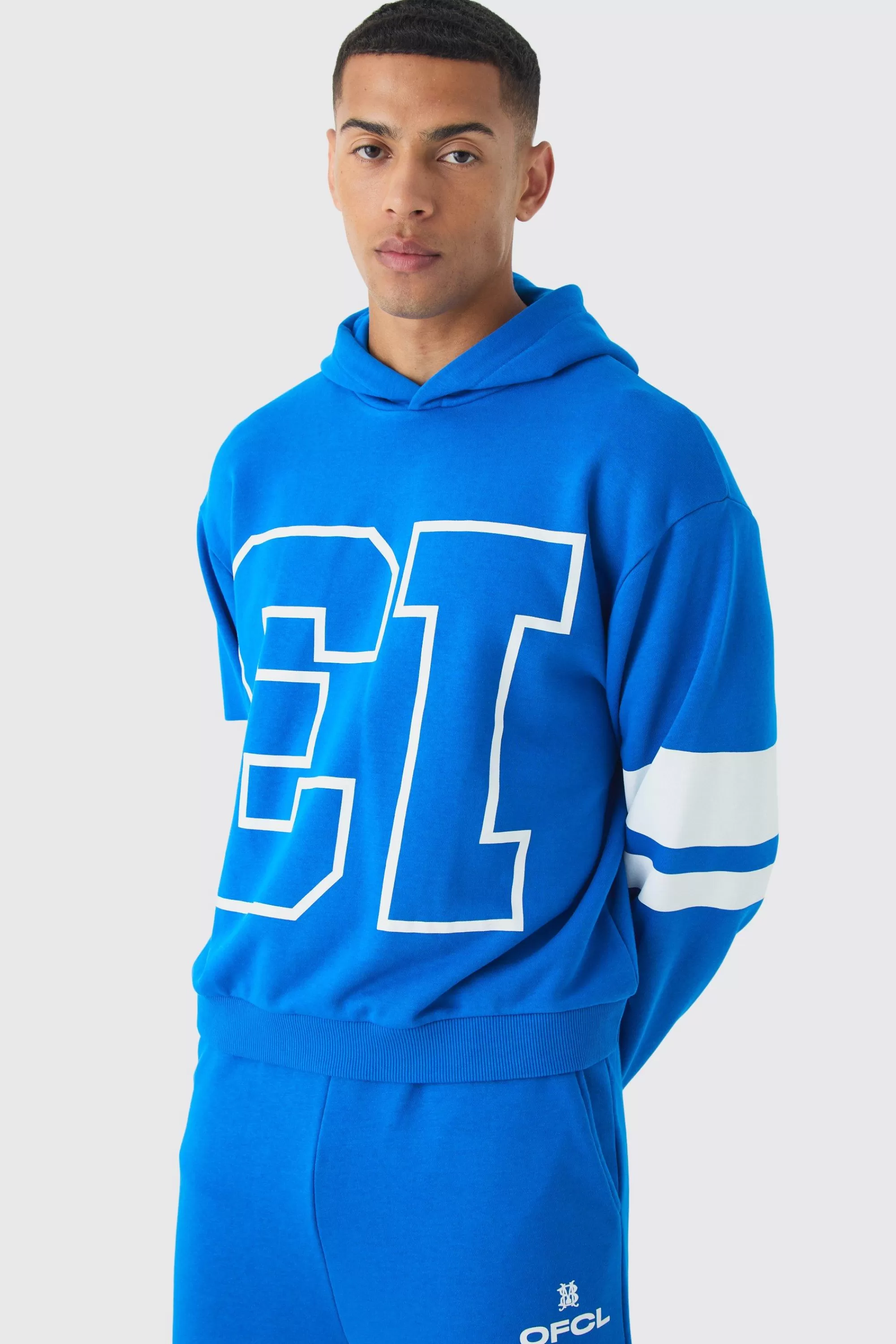 boohooMAN Oversized Boxy Loopback Varsity Stripe Tracksuit | UK