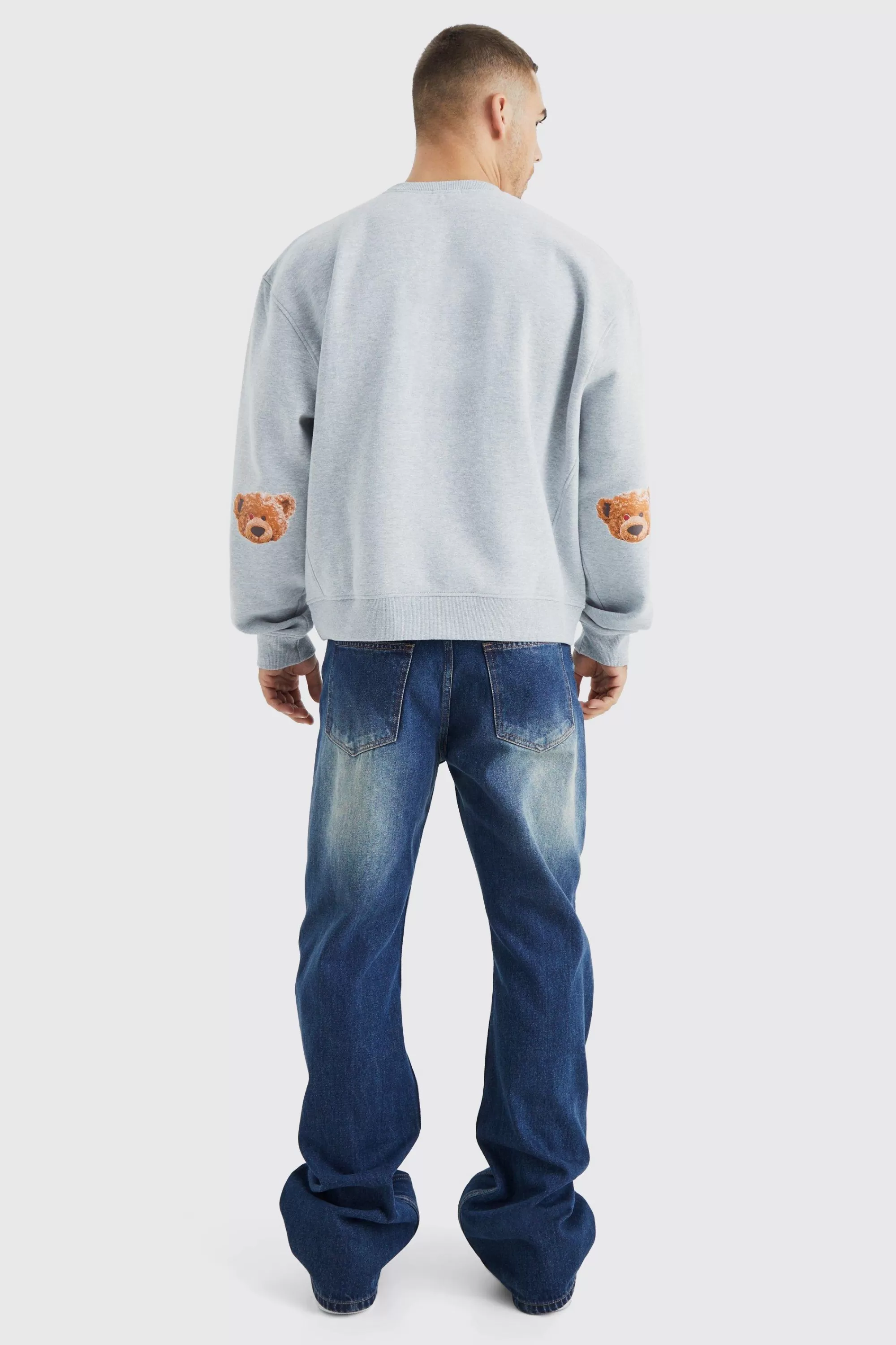 boohooMAN Oversized Boxy Luxe Applique Bear Sweatshirt | UK