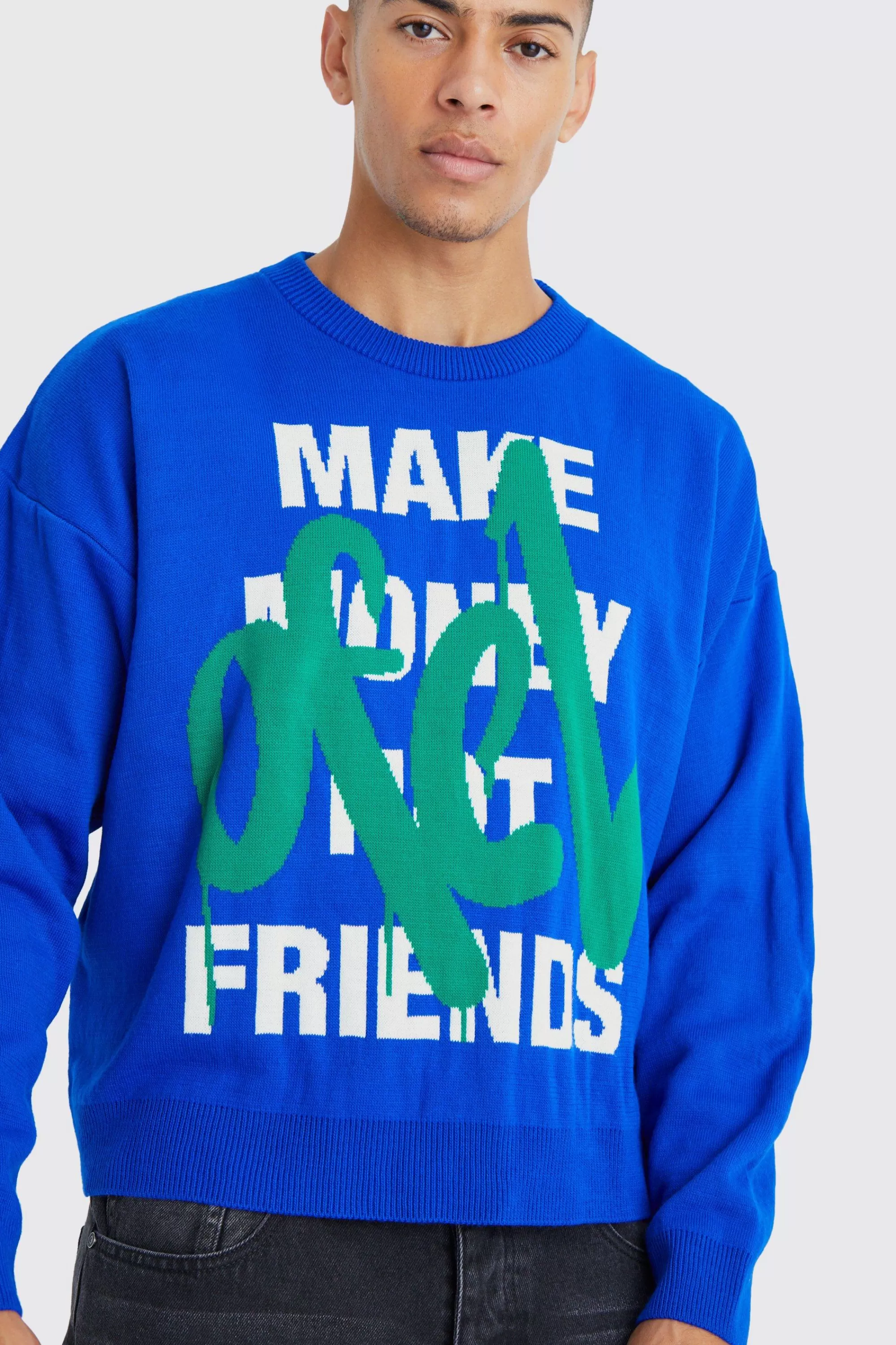 boohooMAN Oversized Boxy Make Money Knit Jumper | UK