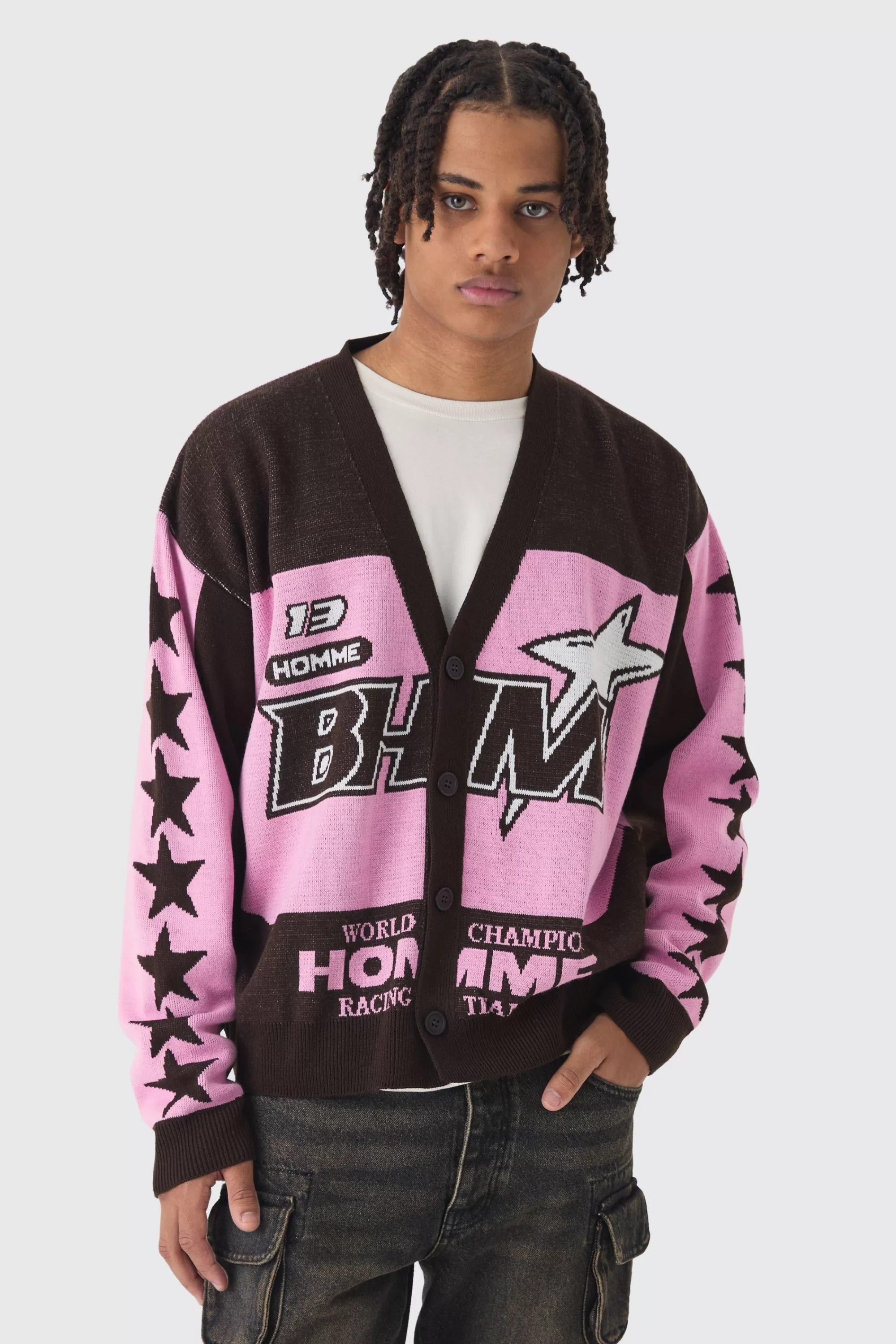 boohooMAN Oversized Boxy Moto Knitted Cardigan | UK