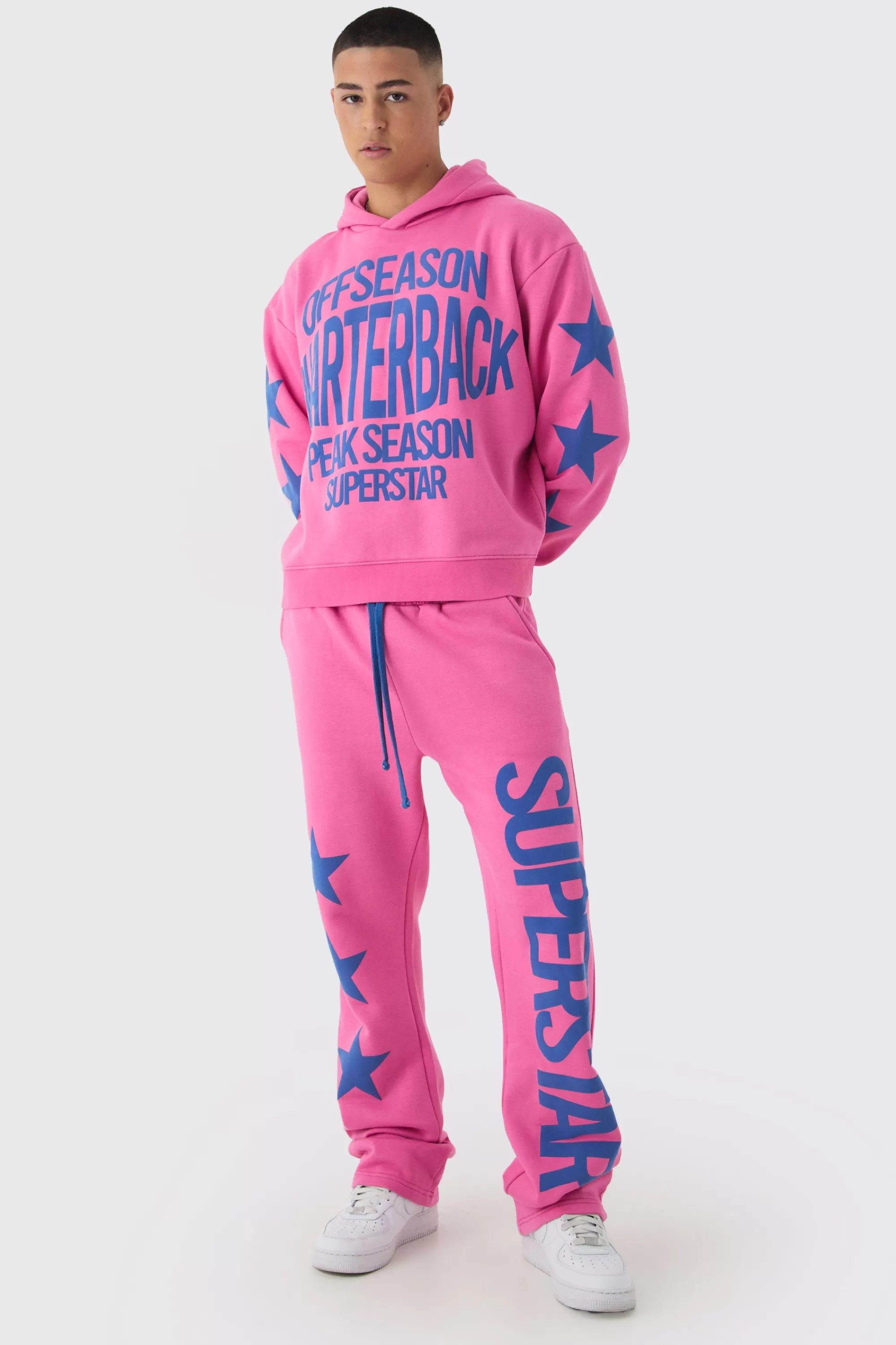 boohooMAN Oversized Boxy Off Season Puff Printed Hooded Tracksuit | UK