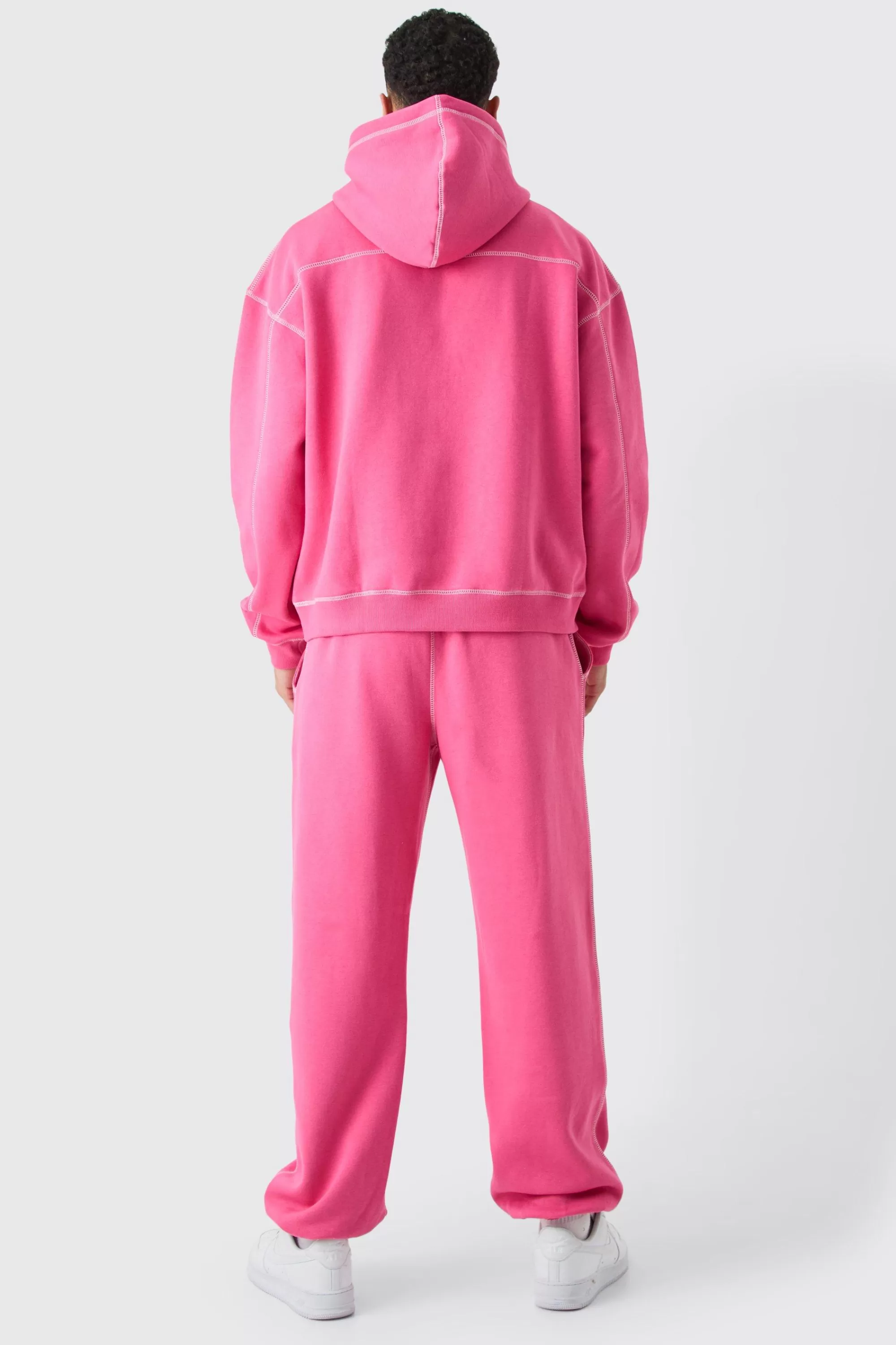 boohooMAN Oversized Boxy Official Contrast Stitch Hoodie | UK