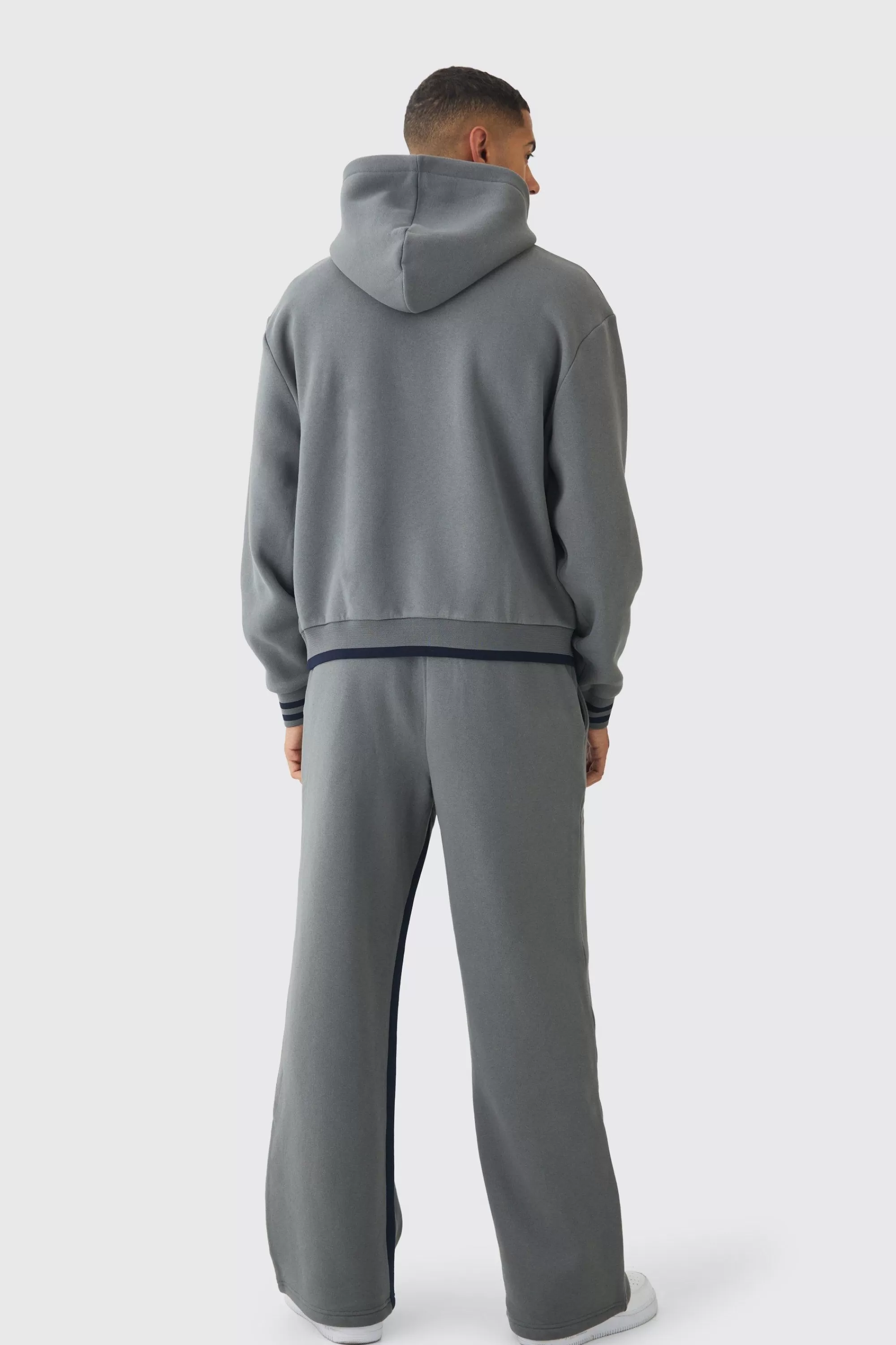 boohooMAN Oversized Boxy Official Graphic Stripe Rib Hoodie | UK