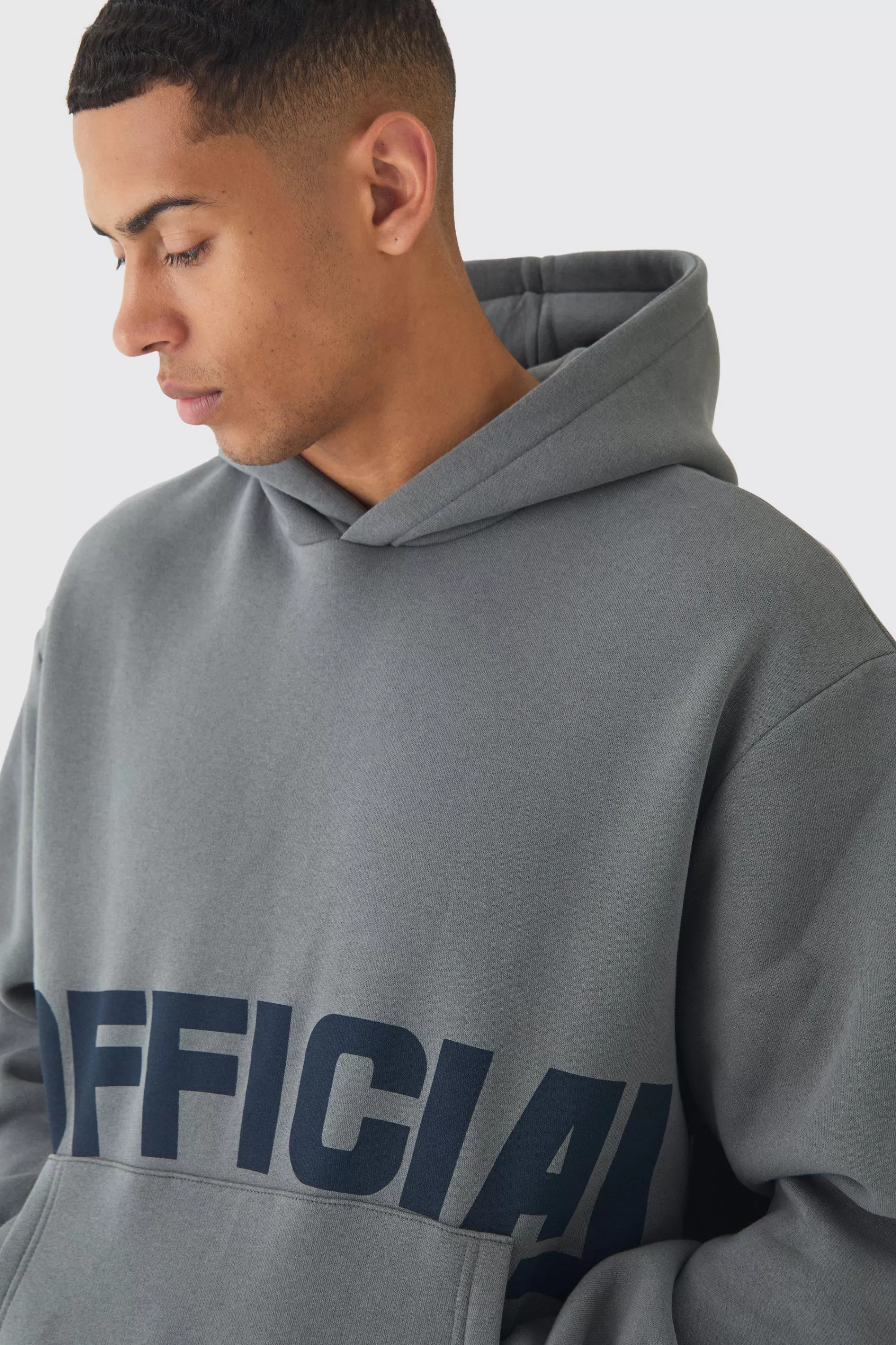 boohooMAN Oversized Boxy Official Graphic Stripe Rib Hoodie | UK