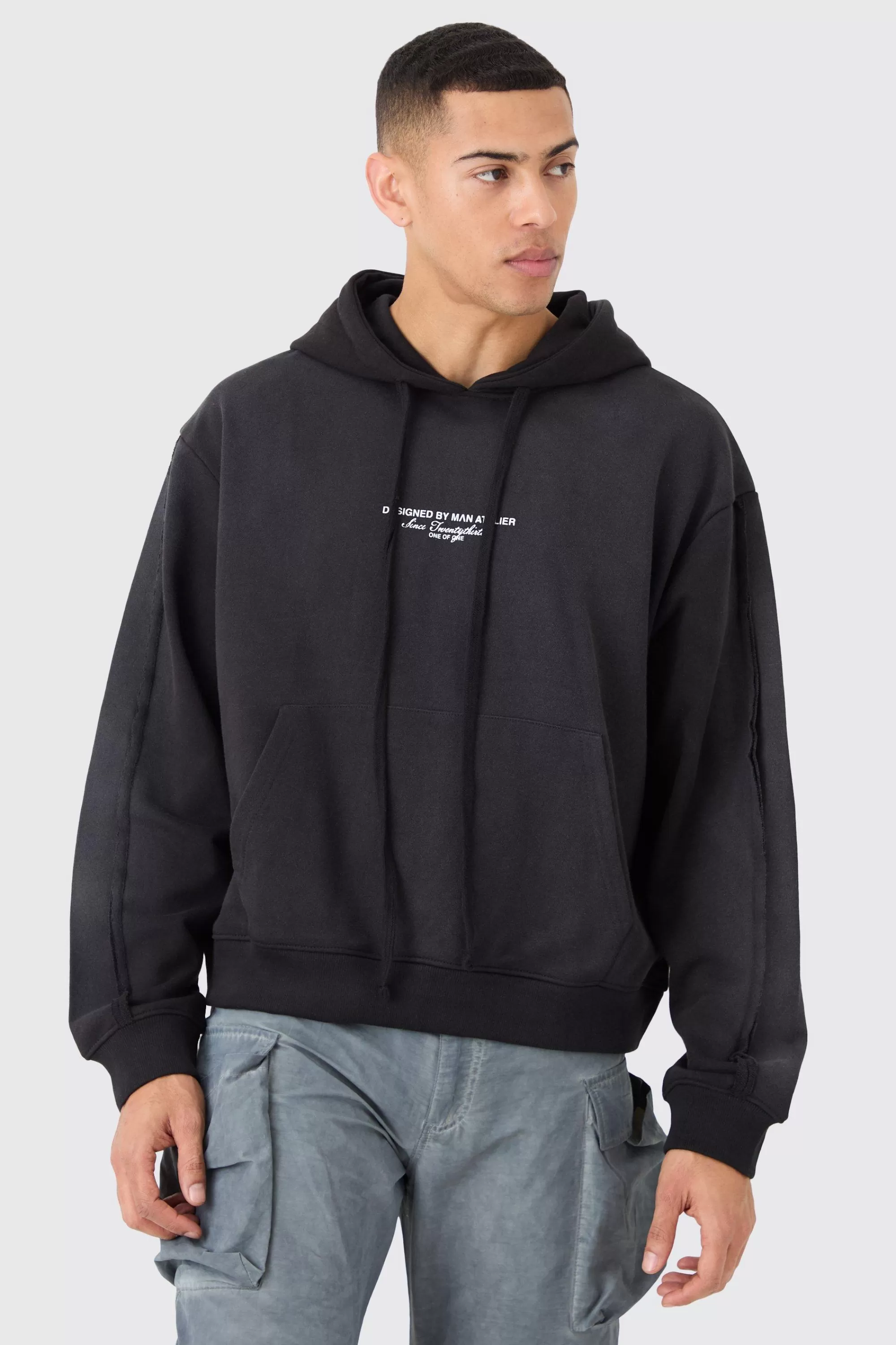 boohooMAN Oversized Boxy Official Spray Wash Hoodie | UK