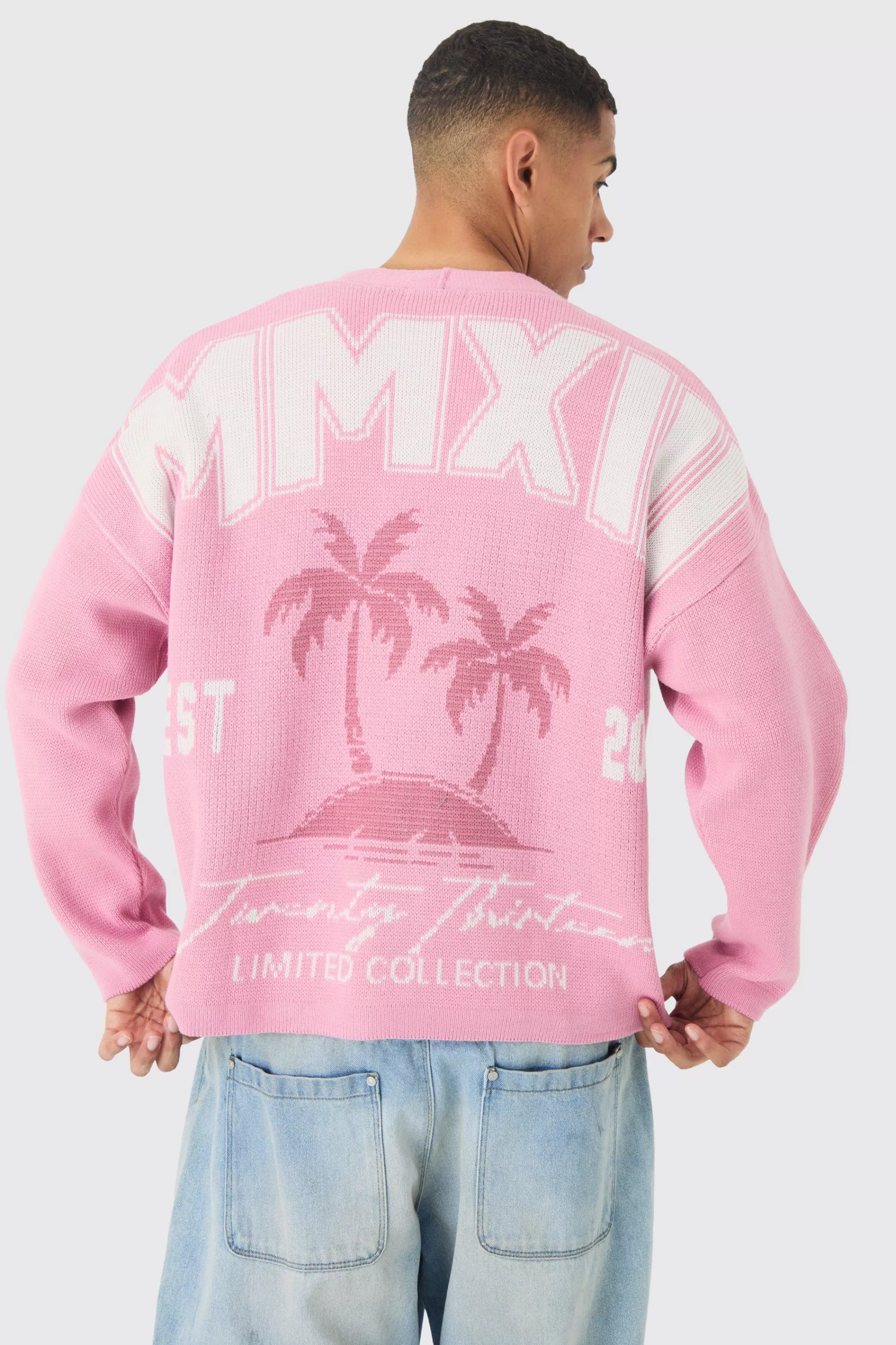 boohooMAN Oversized Boxy Palm Graphic Cardigan In | UK