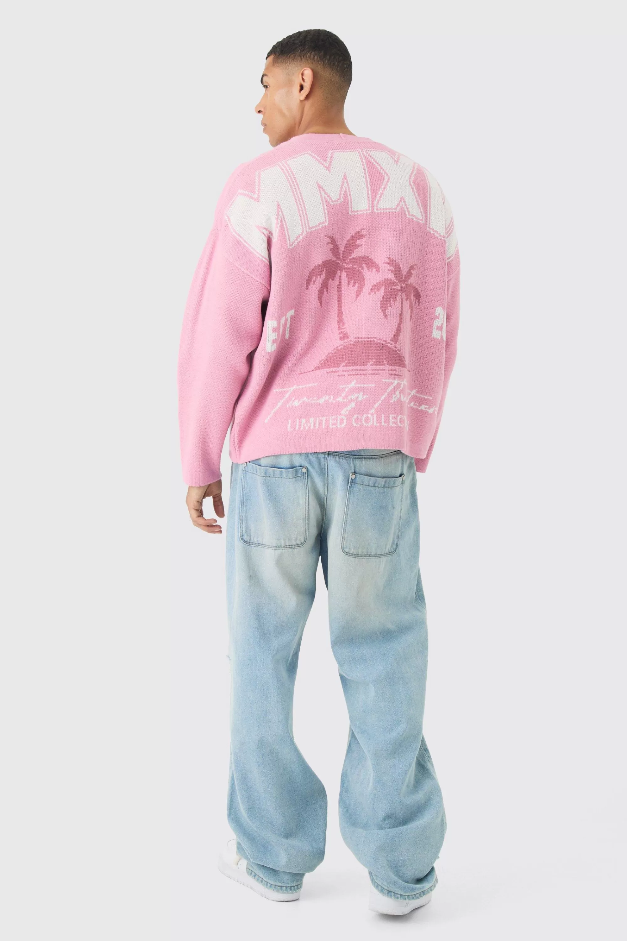 boohooMAN Oversized Boxy Palm Graphic Cardigan In | UK