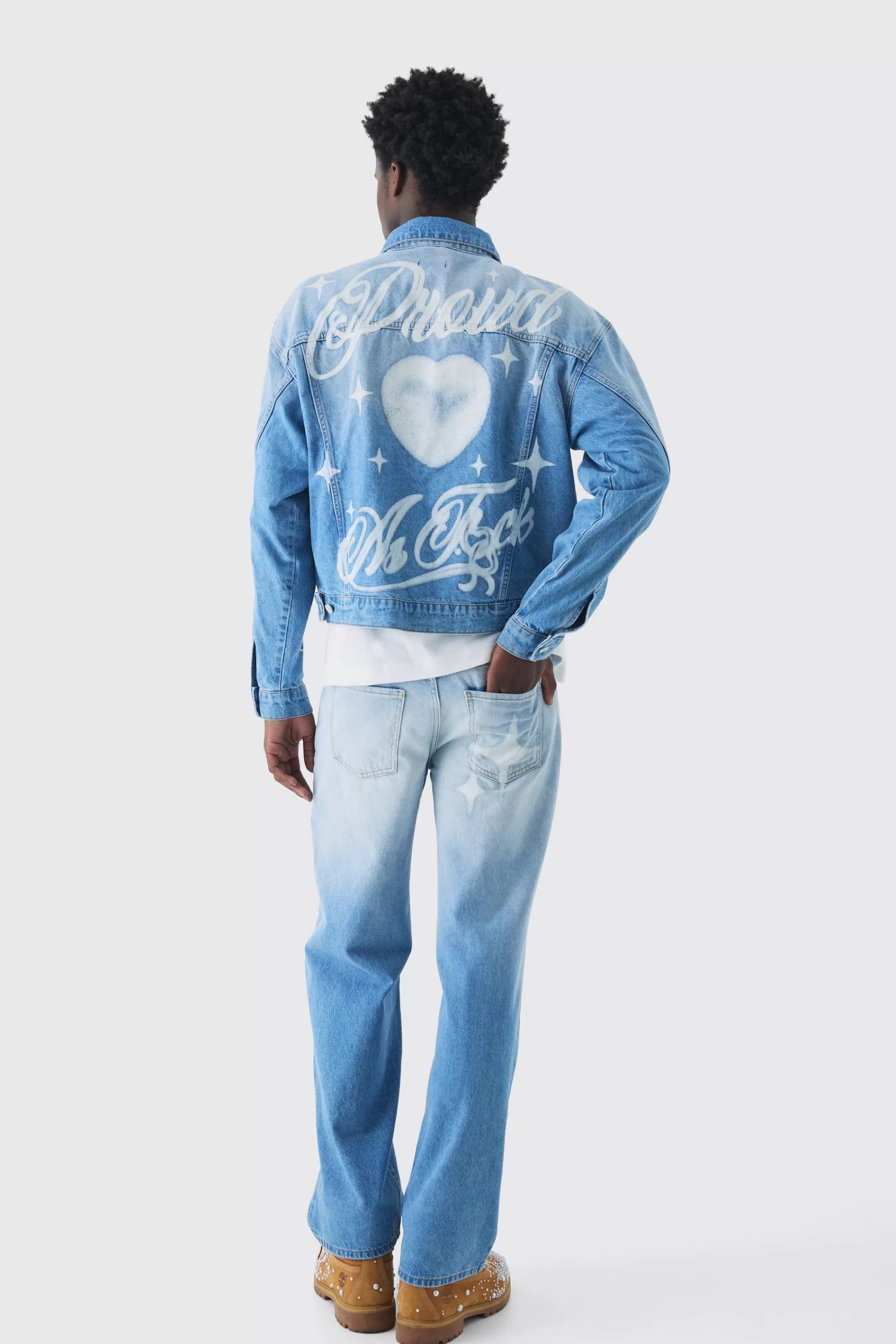 boohooMAN Oversized Boxy Pride Printed Denim Jacket | UK