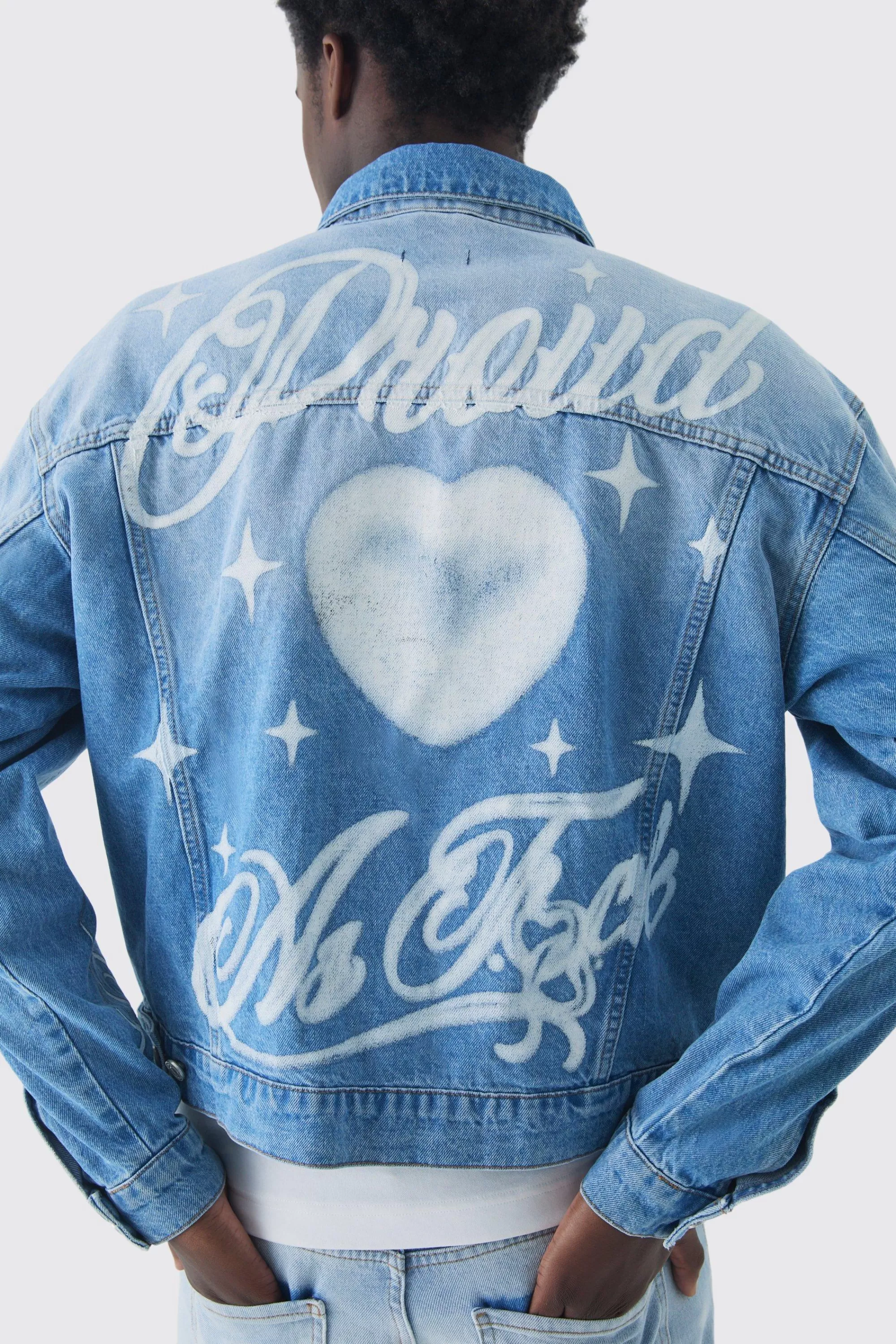 boohooMAN Oversized Boxy Pride Printed Denim Jacket | UK