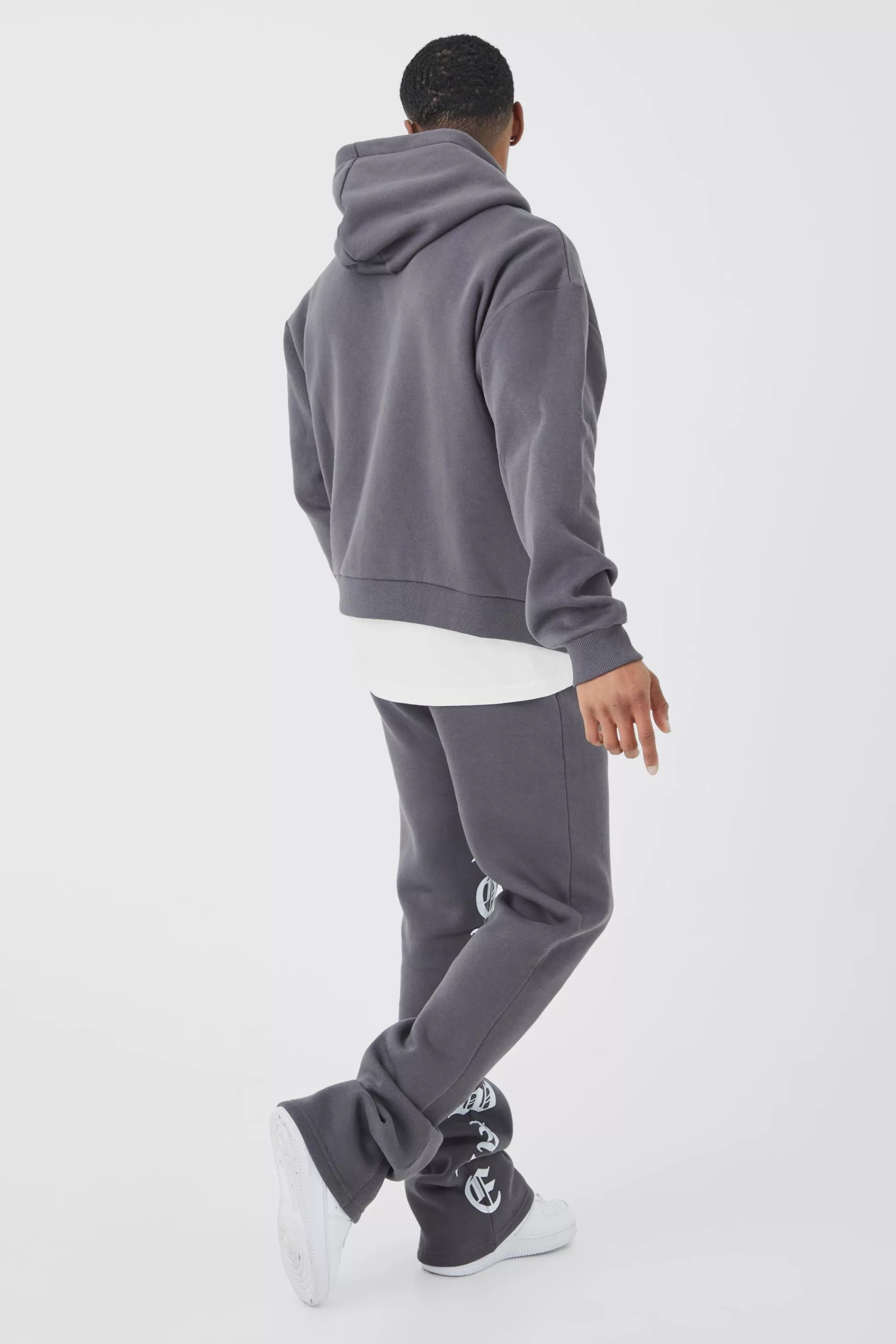 boohooMAN Oversized Boxy Printed Flared Tracksuit | UK