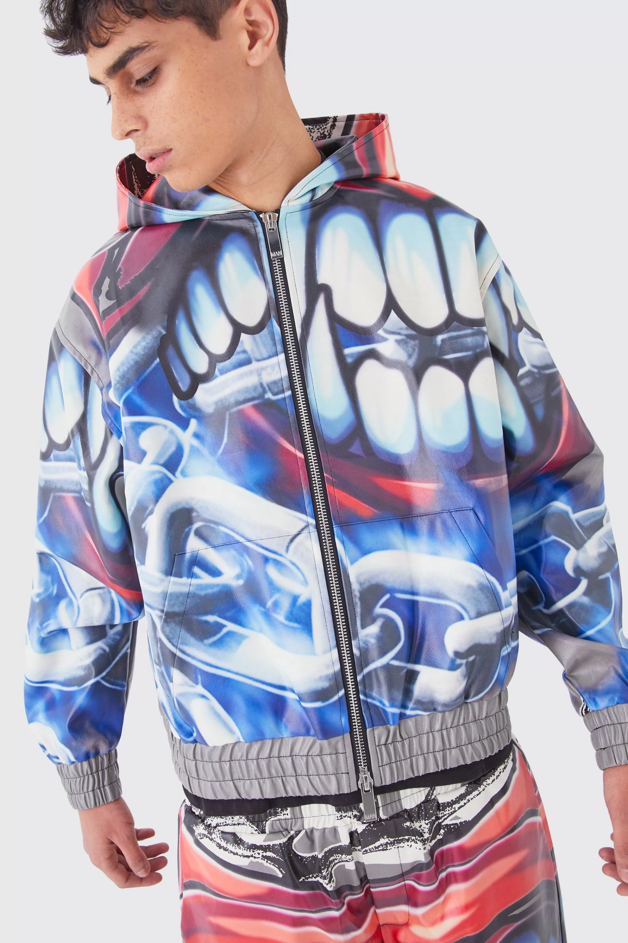 boohooMAN Oversized Boxy Printed Pu Set | UK