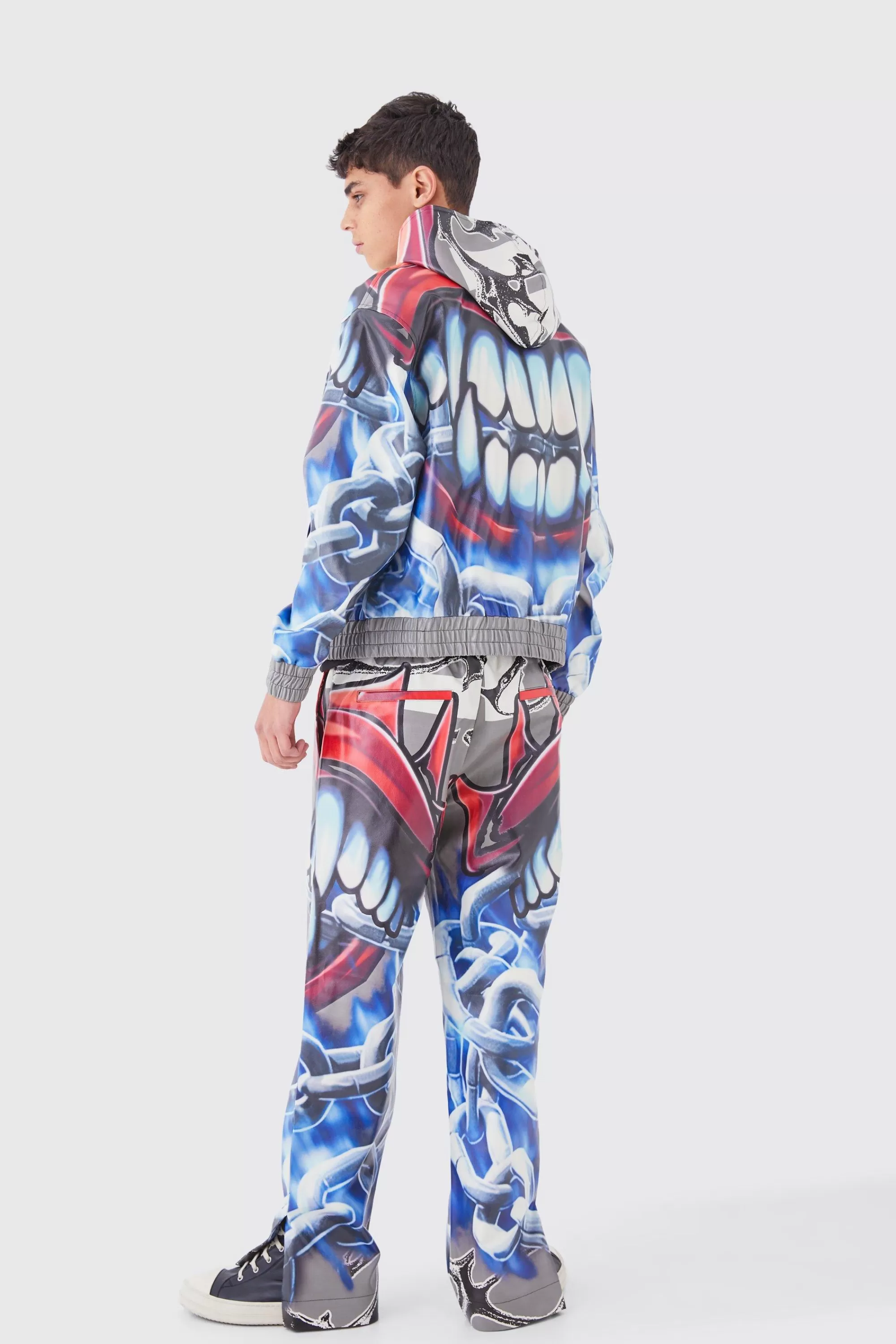 boohooMAN Oversized Boxy Printed Pu Set | UK