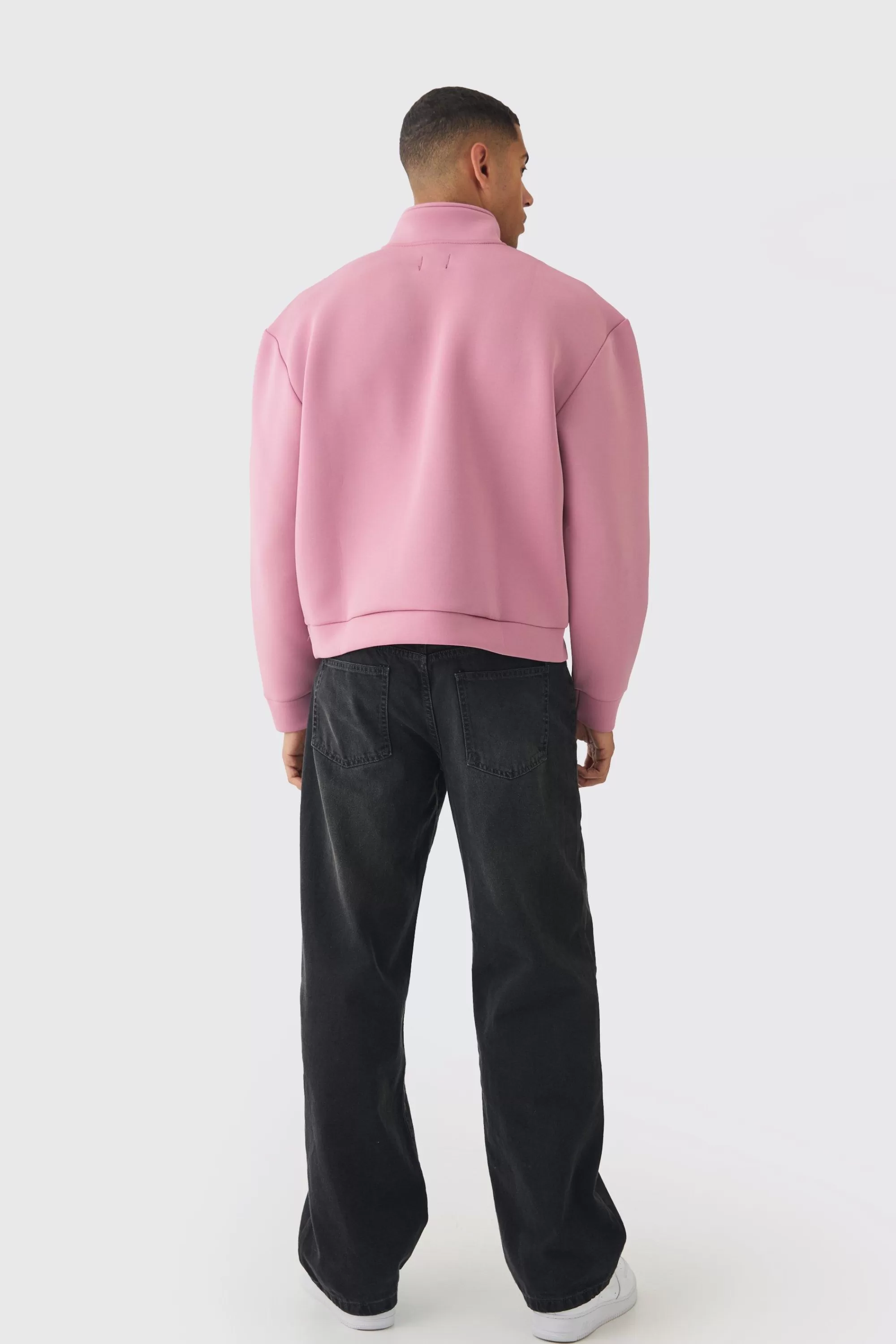 boohooMAN Oversized Boxy Quarter Zip Bonded Scuba Sweatshirt | UK