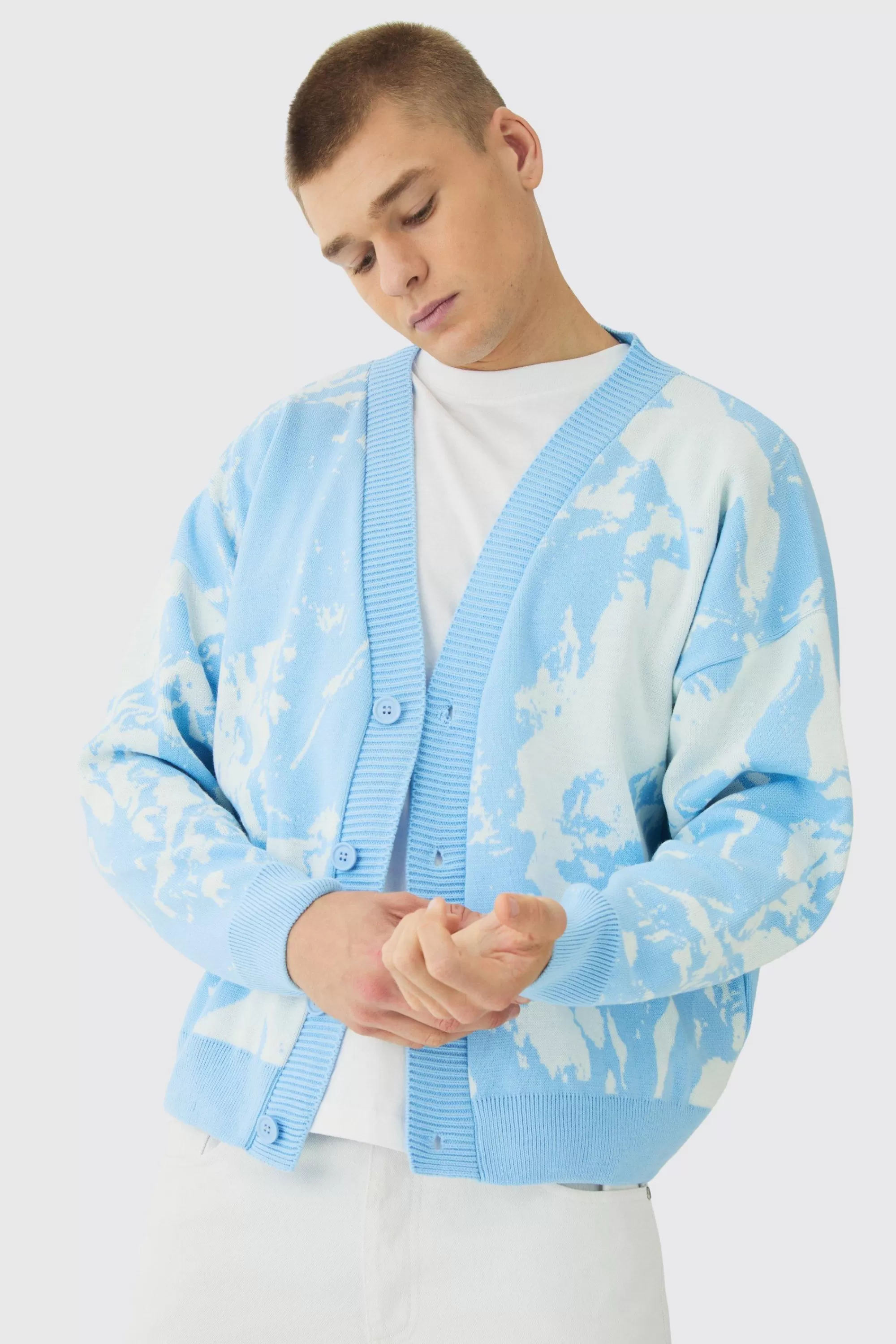 boohooMAN Oversized Boxy Renaissance Graphic Knit Cardigan | UK