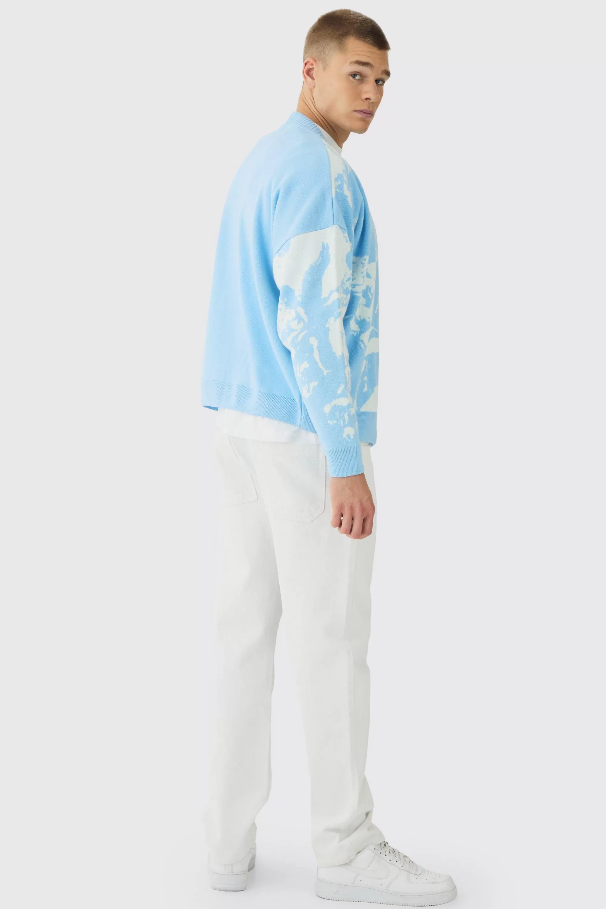 boohooMAN Oversized Boxy Renaissance Graphic Knit Cardigan | UK