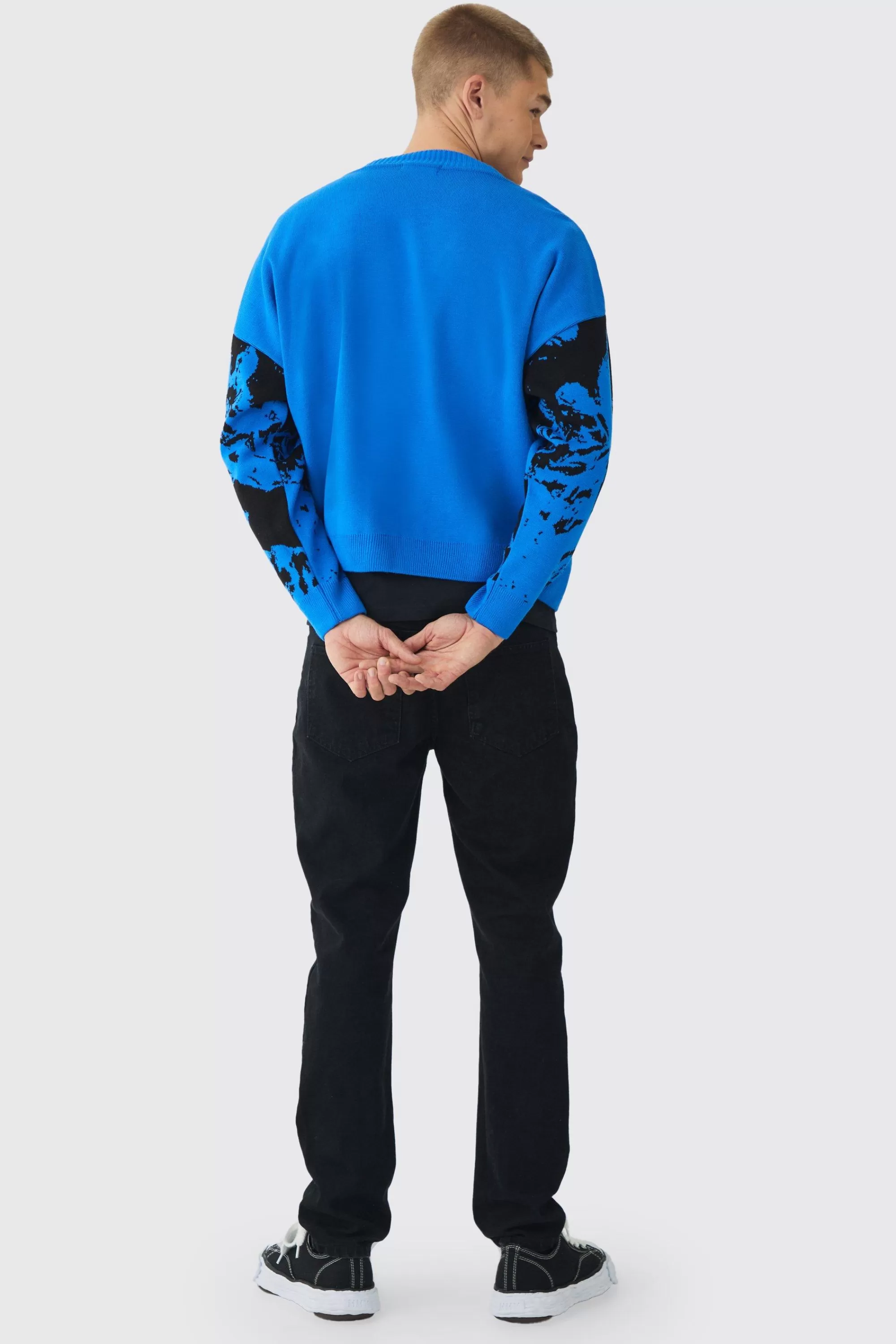 boohooMAN Oversized Boxy Renaissance Graphic Knit Cardigan | UK