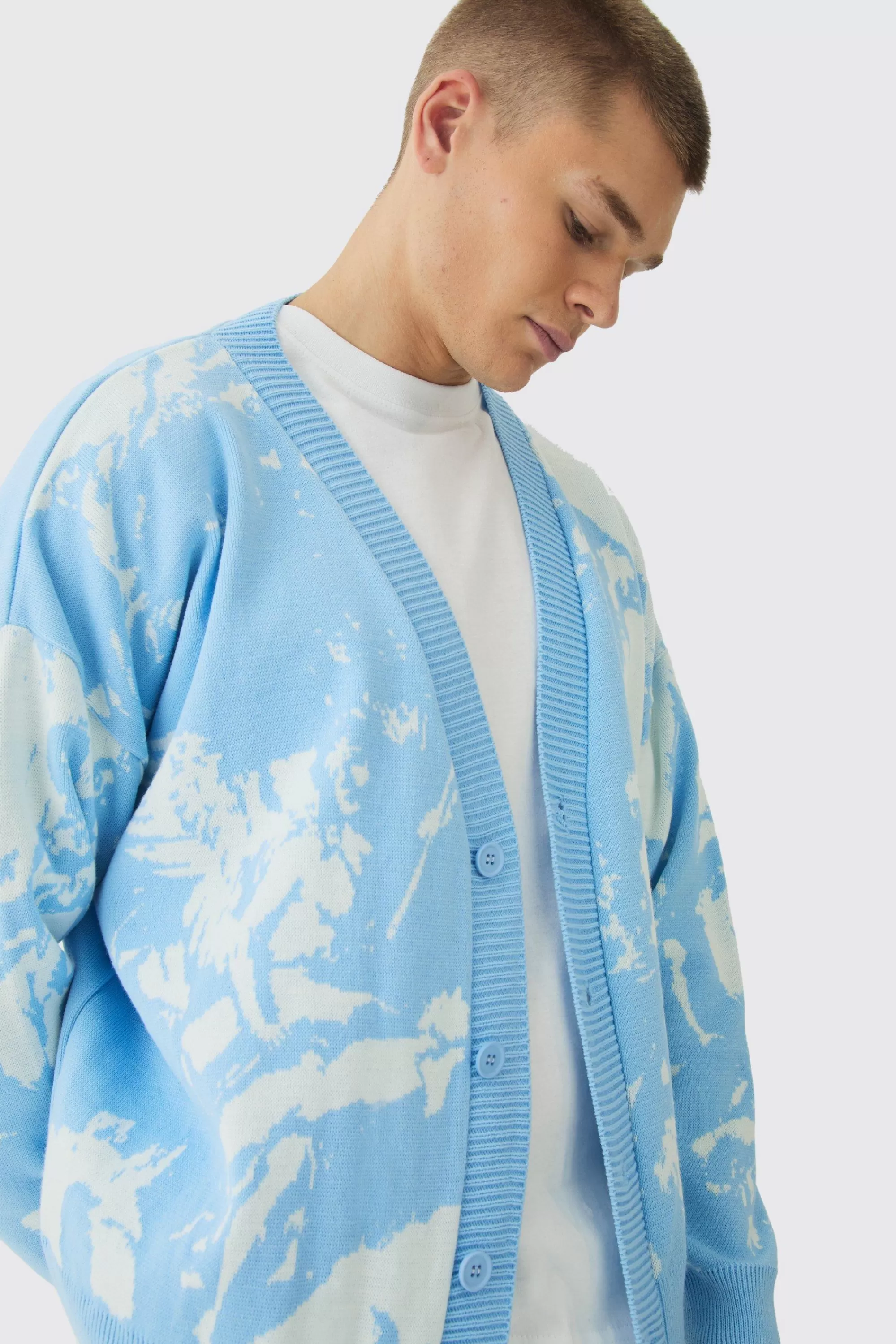 boohooMAN Oversized Boxy Renaissance Graphic Knit Cardigan | UK