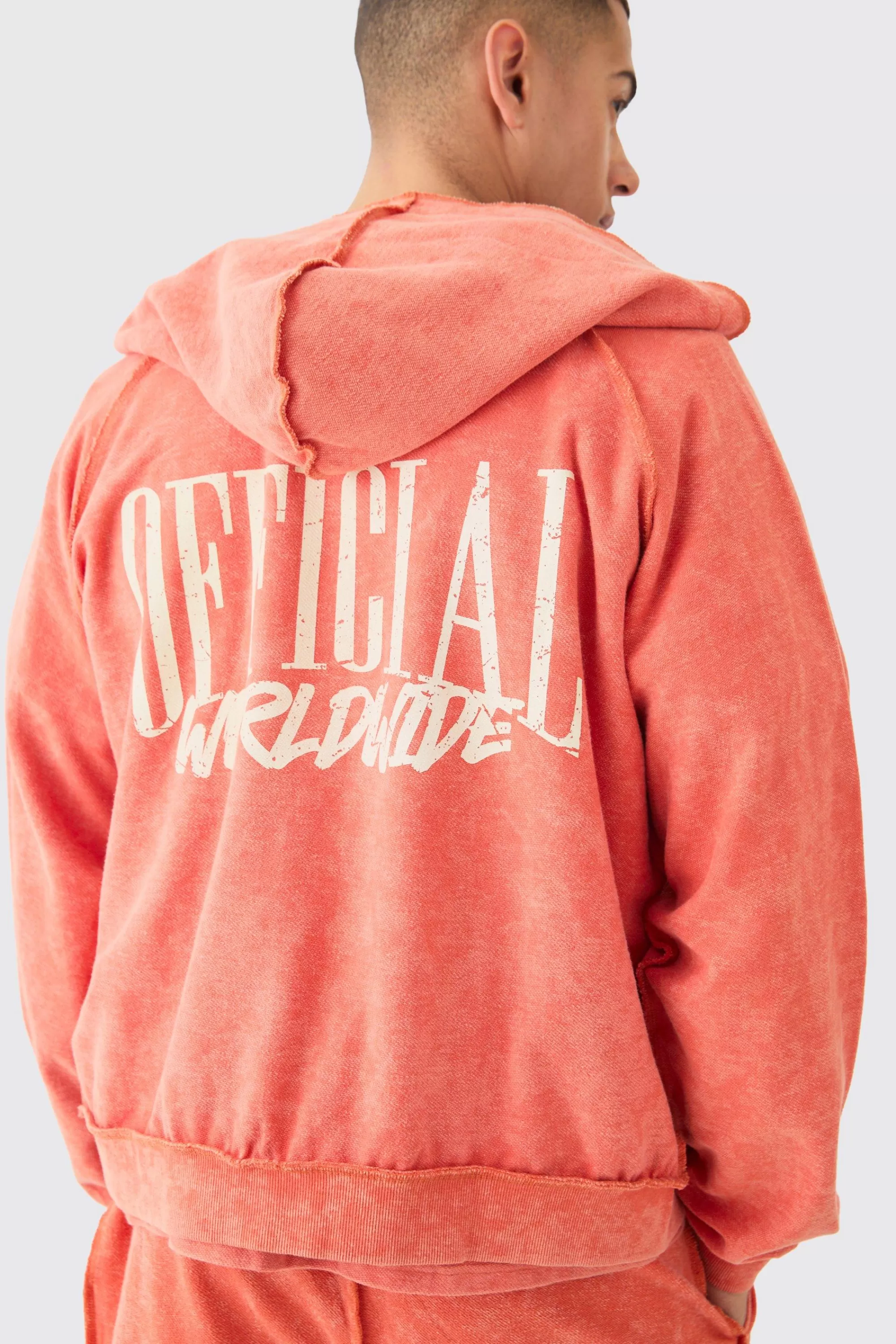 boohooMAN Oversized Boxy Reverse Loopback Printed Zip Through Hoodie | UK