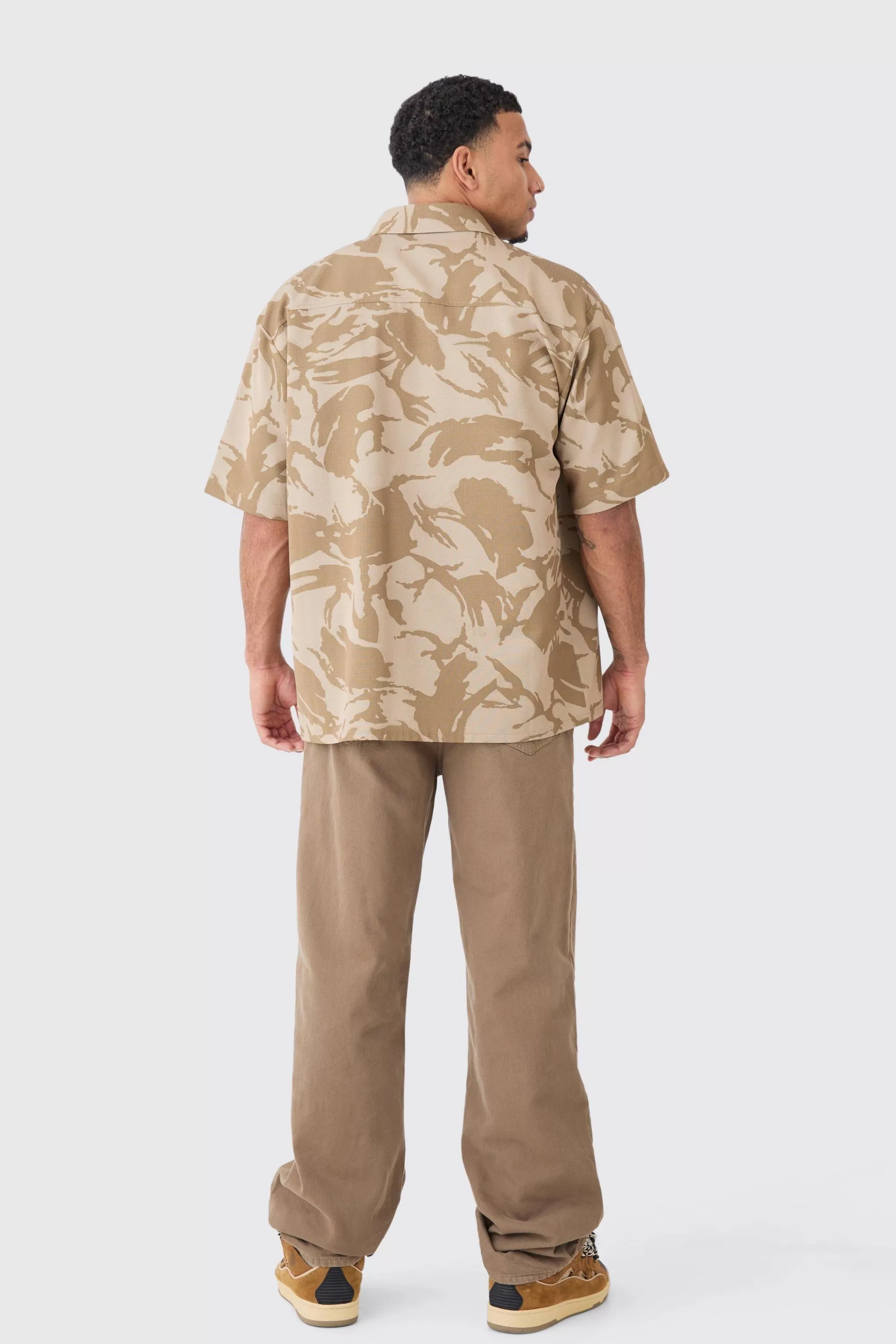 boohooMAN Oversized Boxy Ripstop Camo Shirt | UK