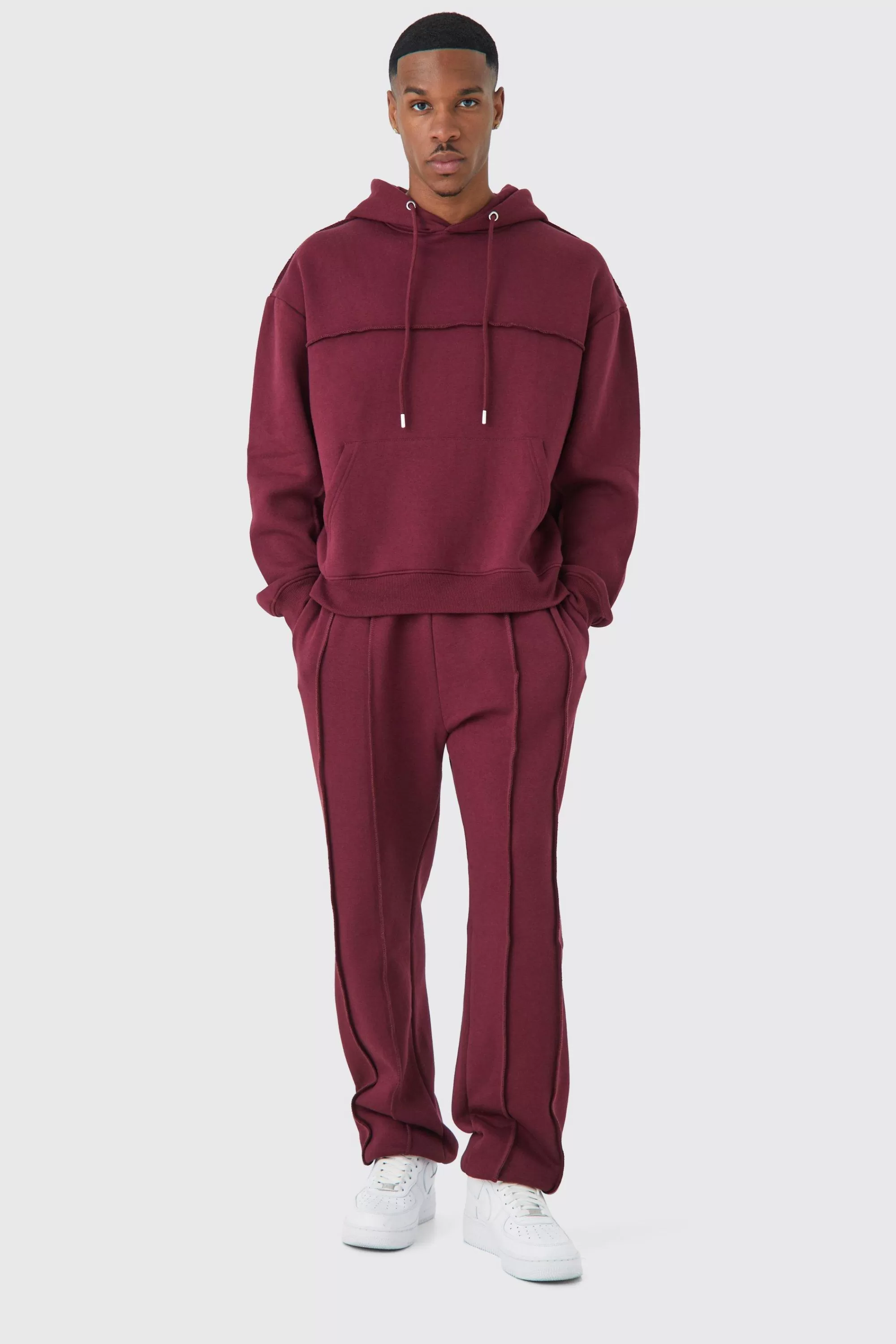 boohooMAN Oversized Boxy Seam Detail Hooded Tracksuit | UK