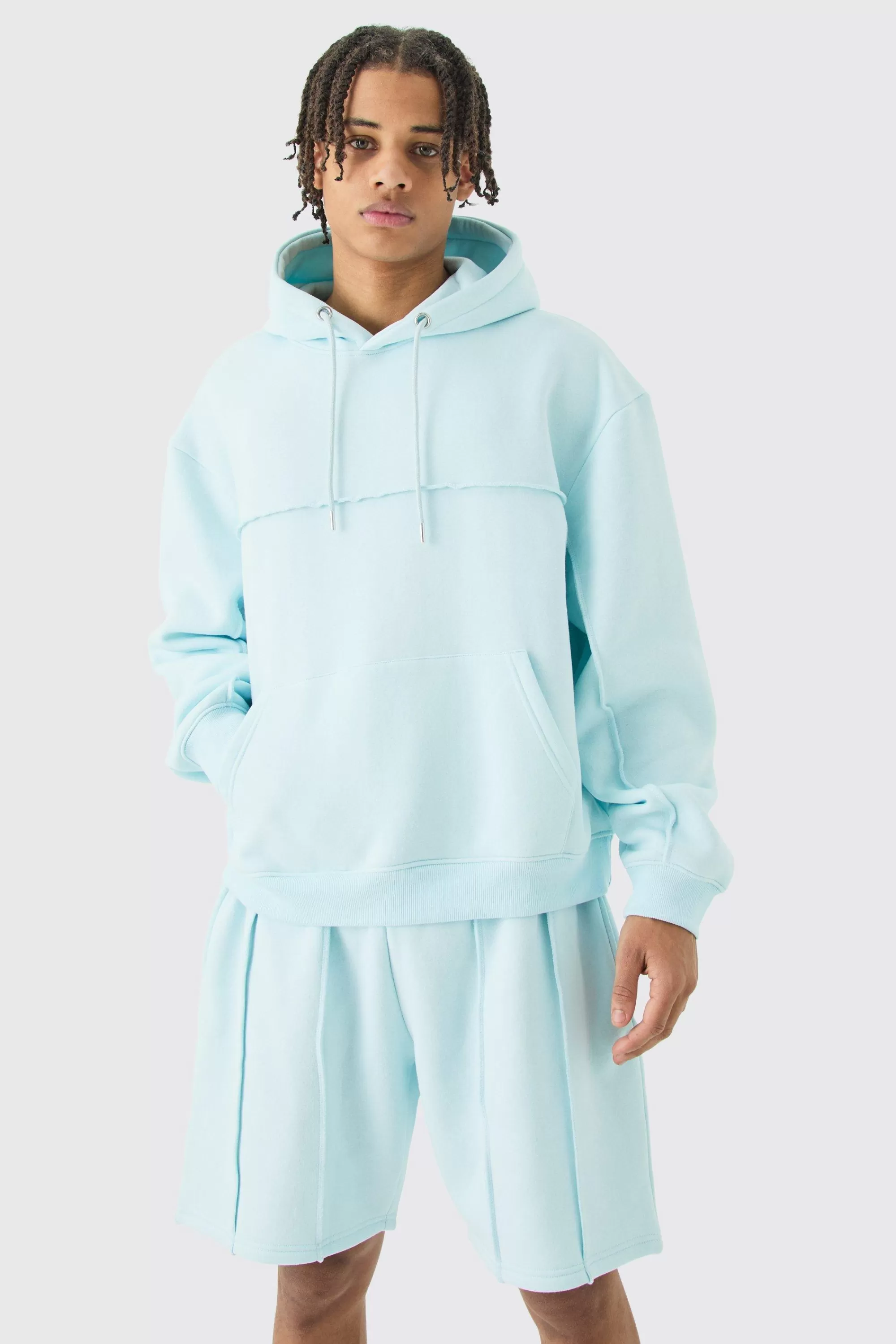 boohooMAN Oversized Boxy Seam Detail Short Tracksuit | UK