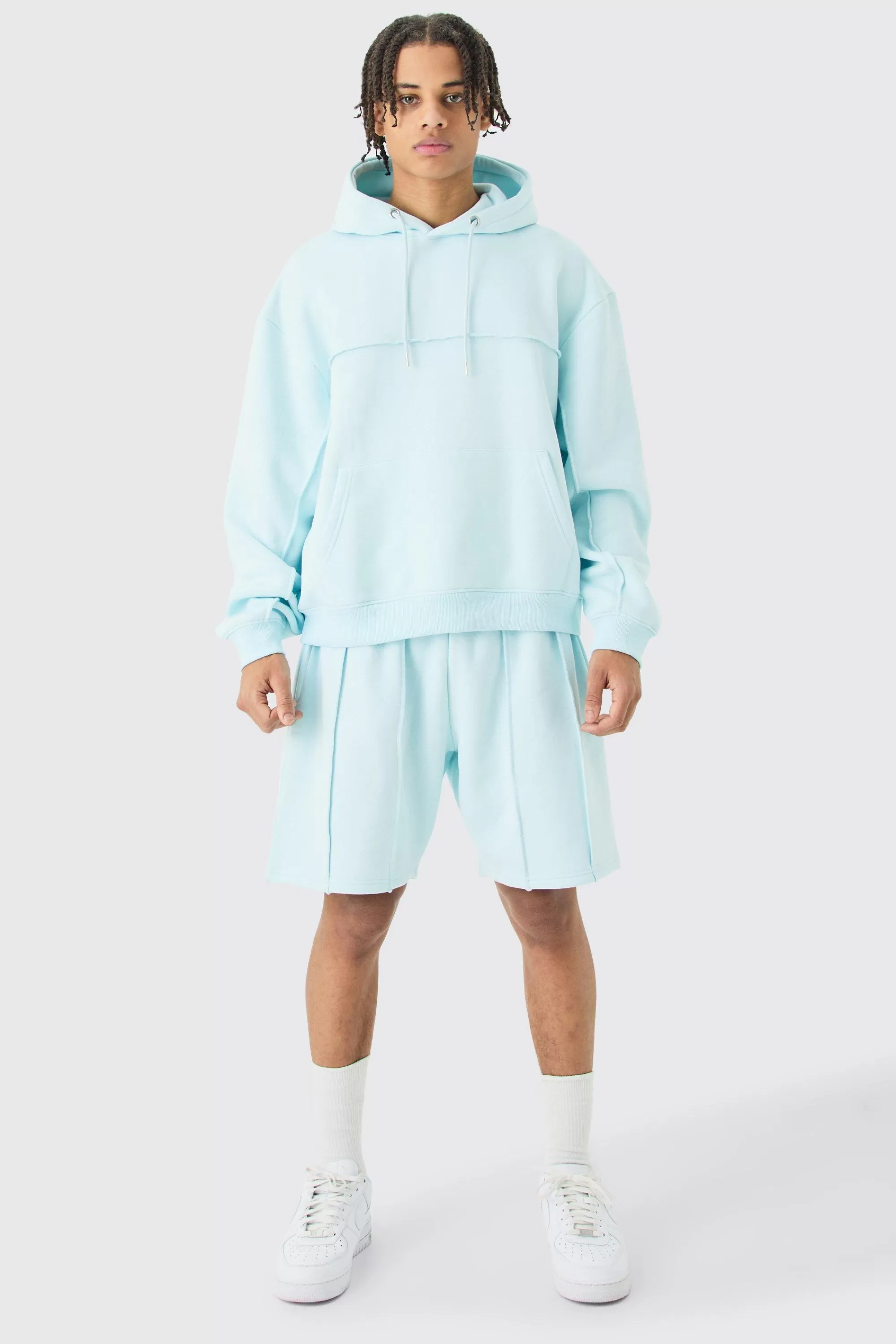 boohooMAN Oversized Boxy Seam Detail Short Tracksuit | UK