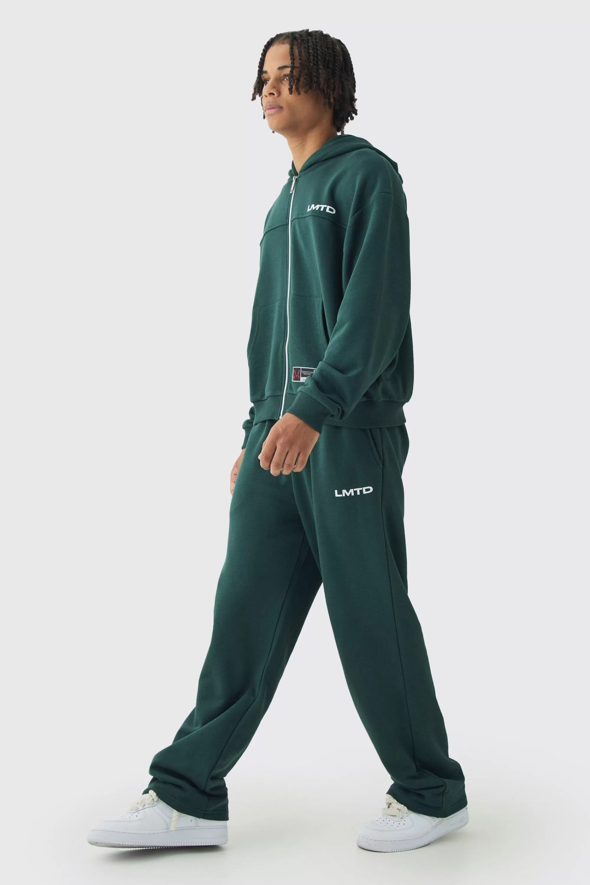 boohooMAN Oversized Boxy Seam Detail Varsity Print Tracksuit | UK
