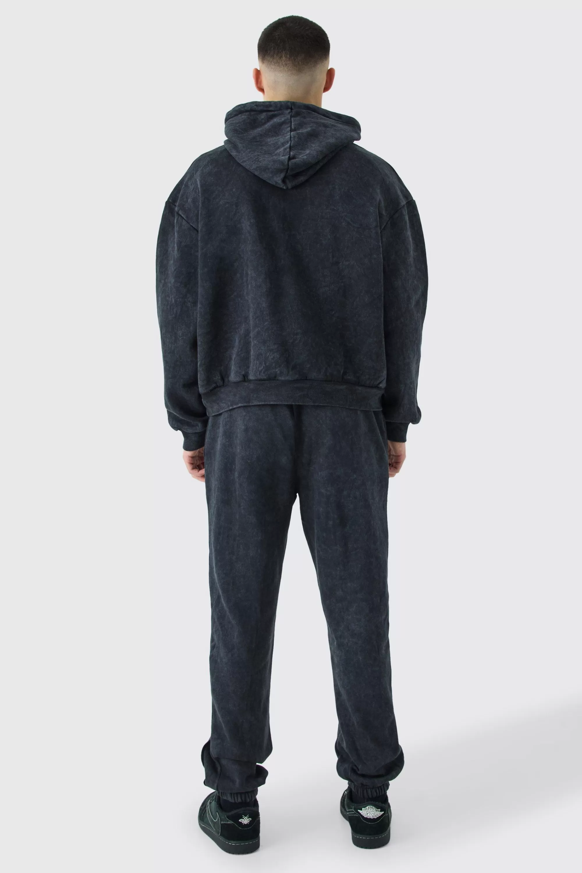 boohooMAN Oversized Boxy Seam Detail Washed Hooded Tracksuit | UK