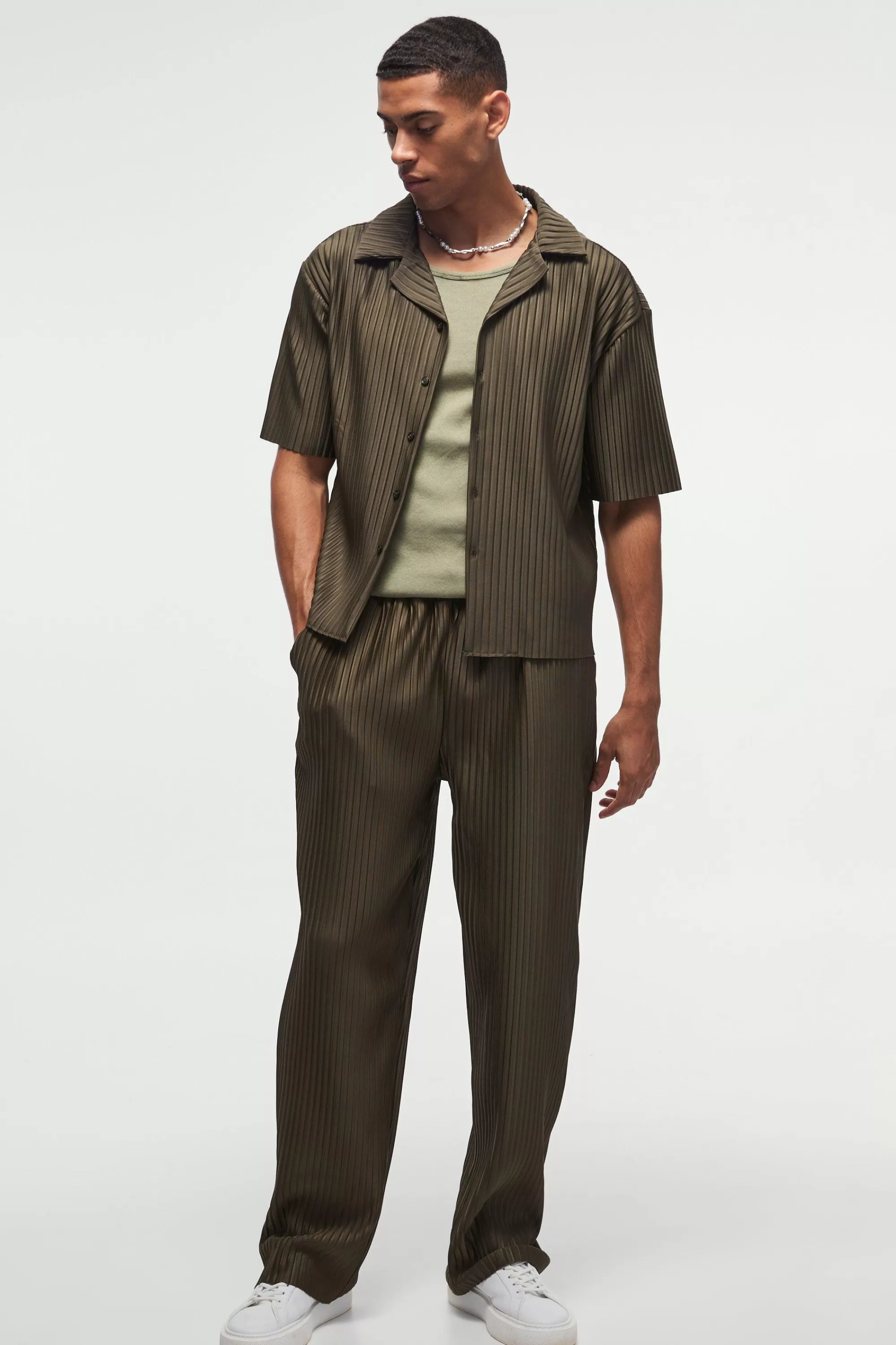 boohooMAN Oversized Boxy Shirt & Straight Pleated Trouser Set | UK