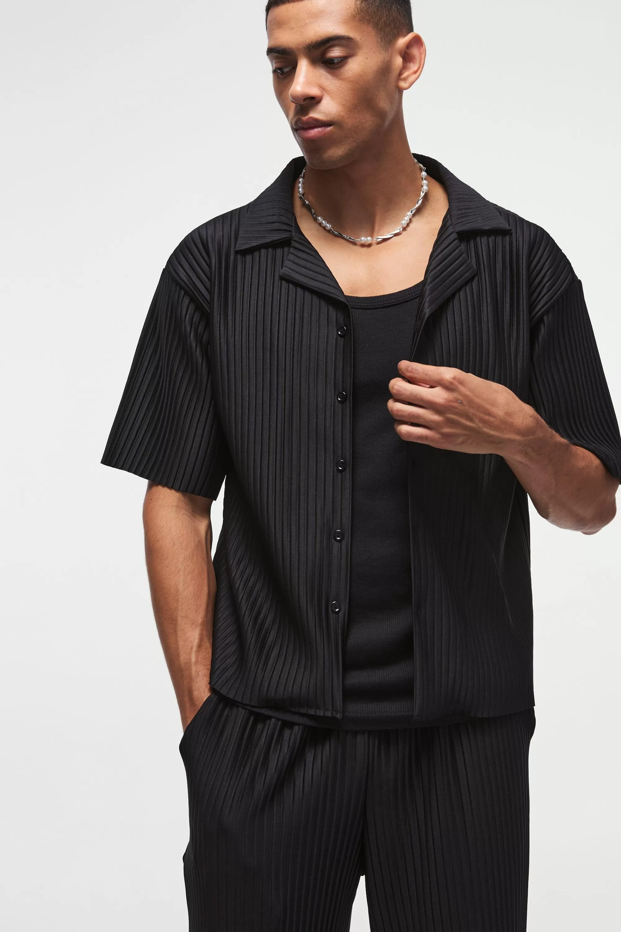 boohooMAN Oversized Boxy Shirt & Straight Pleated Trouser Set | UK