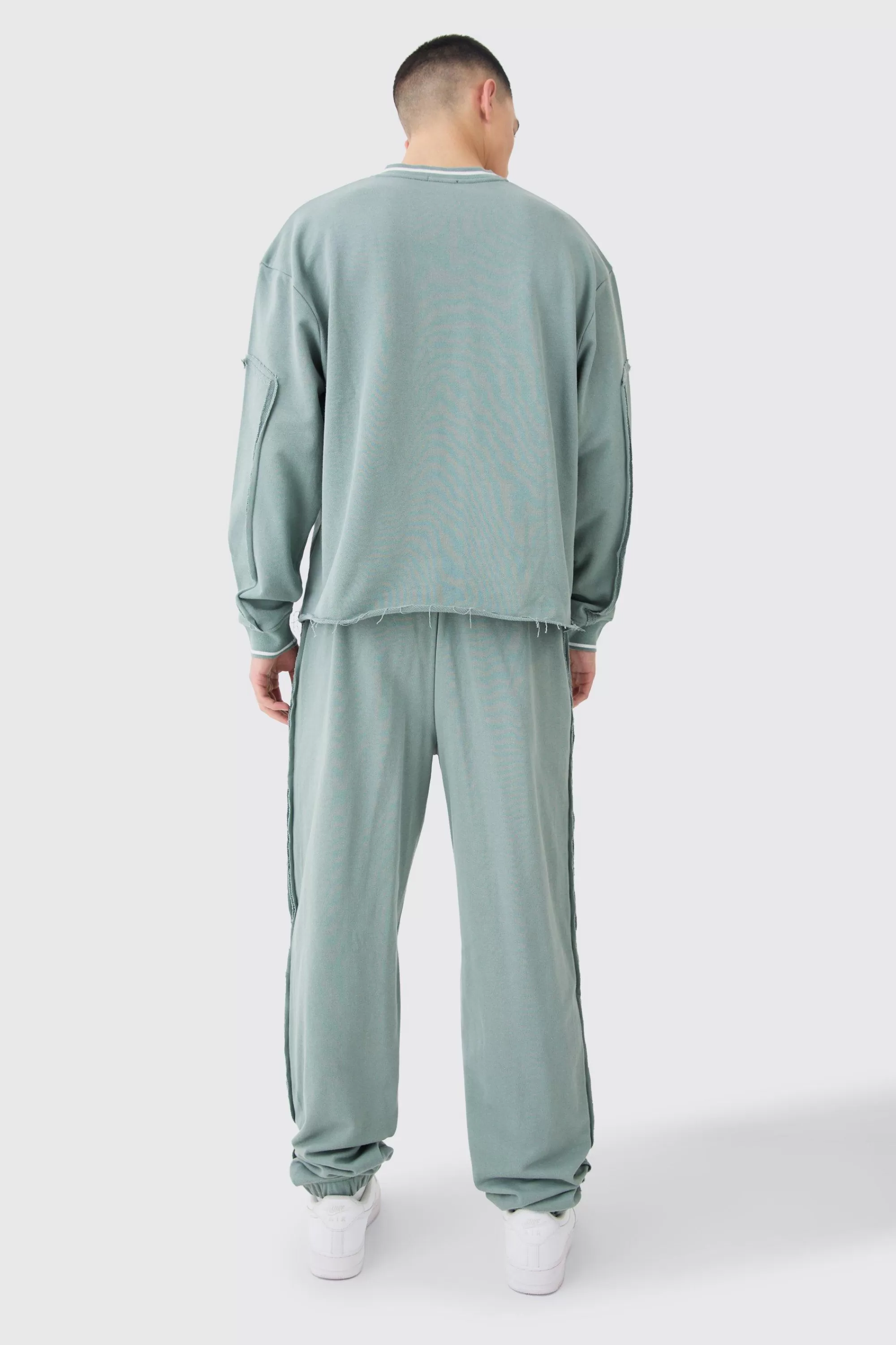 boohooMAN Oversized Boxy Sports Rib Sweatshirt Tracksuit | UK