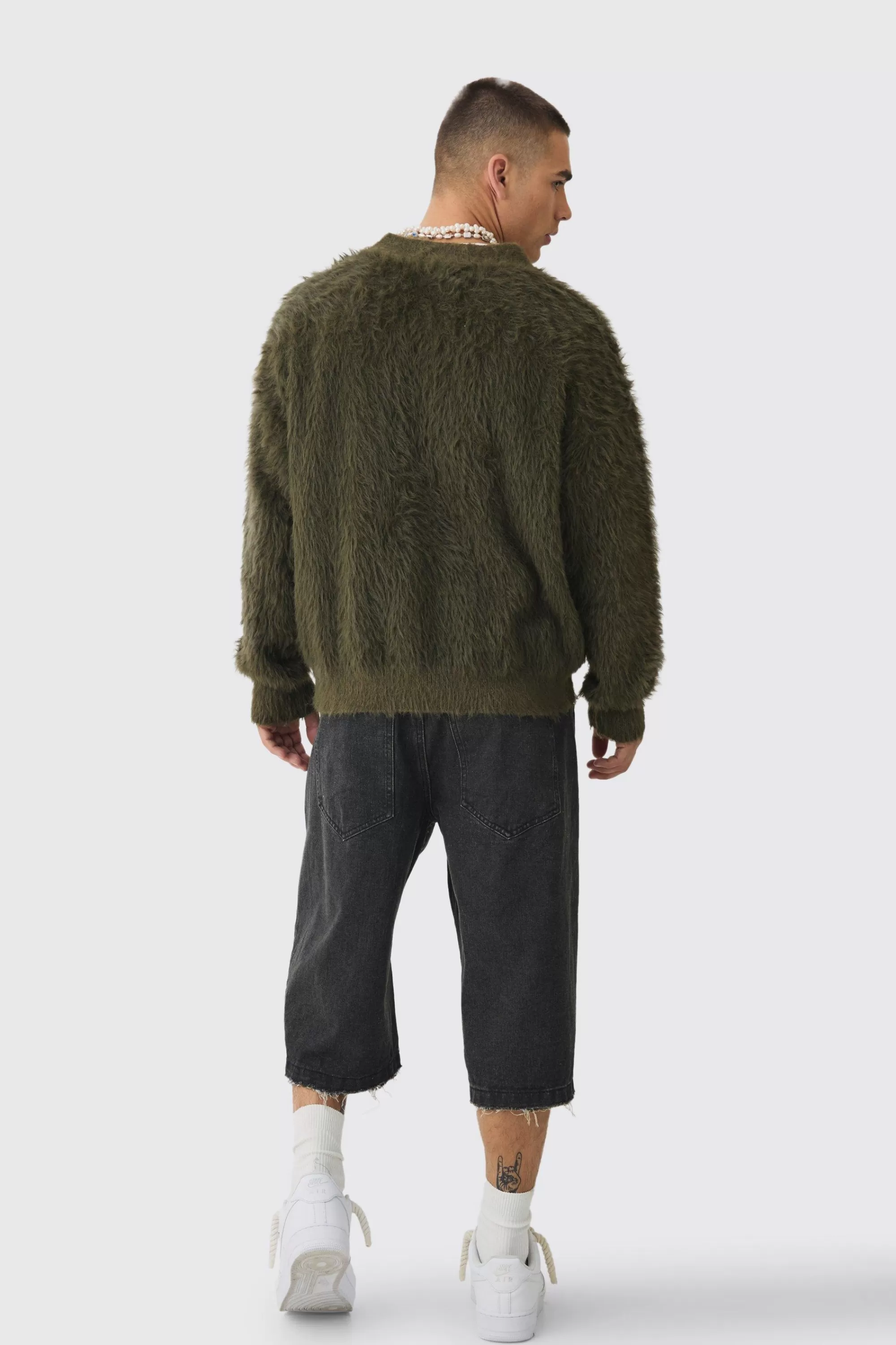 boohooMAN Oversized Boxy Super Fluffy Knitted Cardigan | UK
