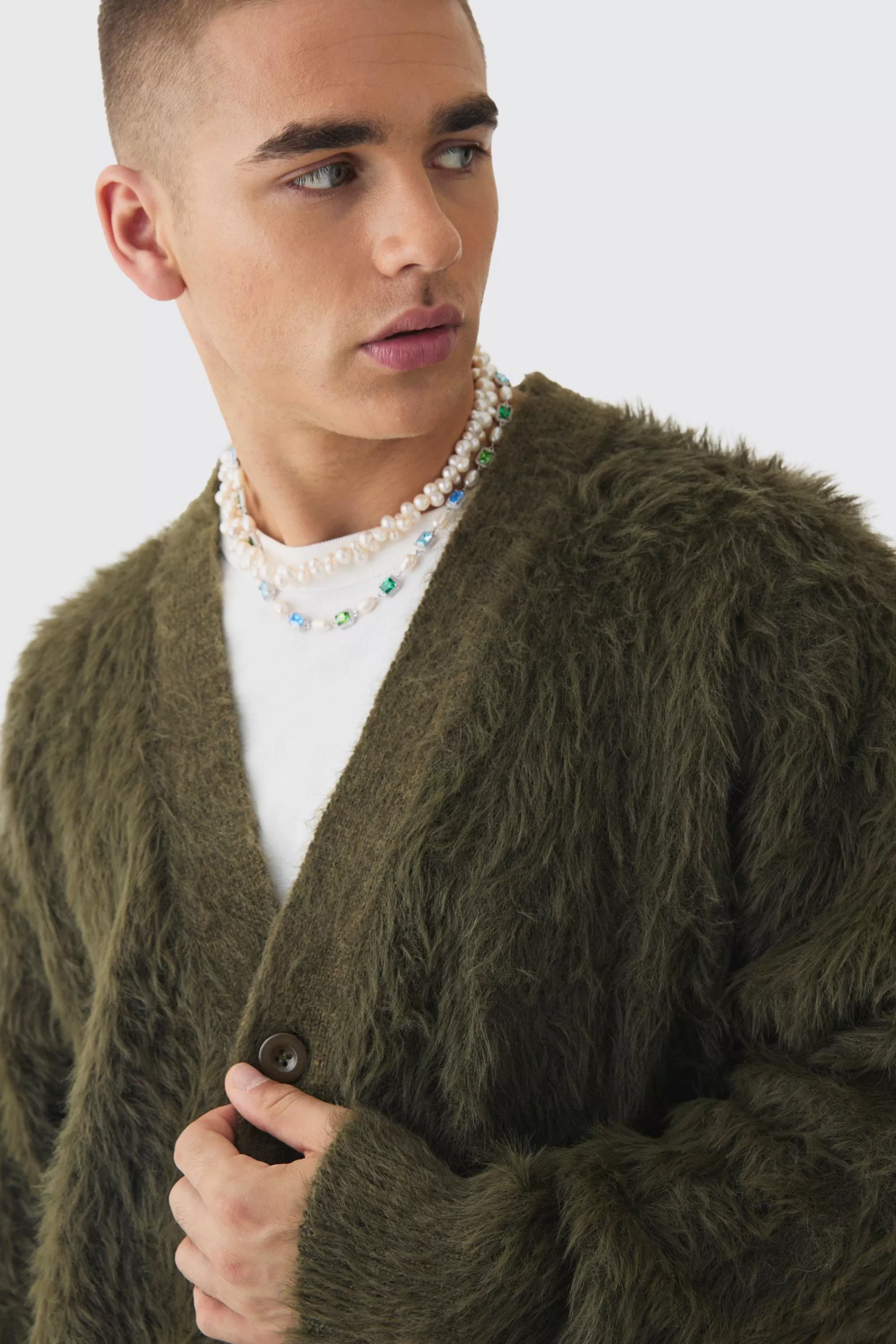 boohooMAN Oversized Boxy Super Fluffy Knitted Cardigan | UK
