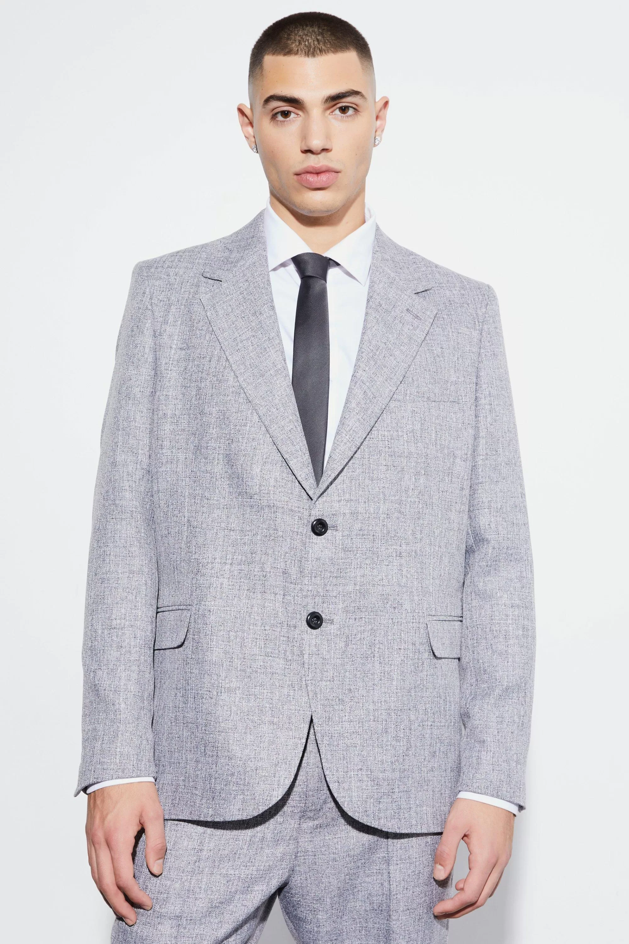 boohooMAN Oversized Boxy Textured Marl Blazer | UK