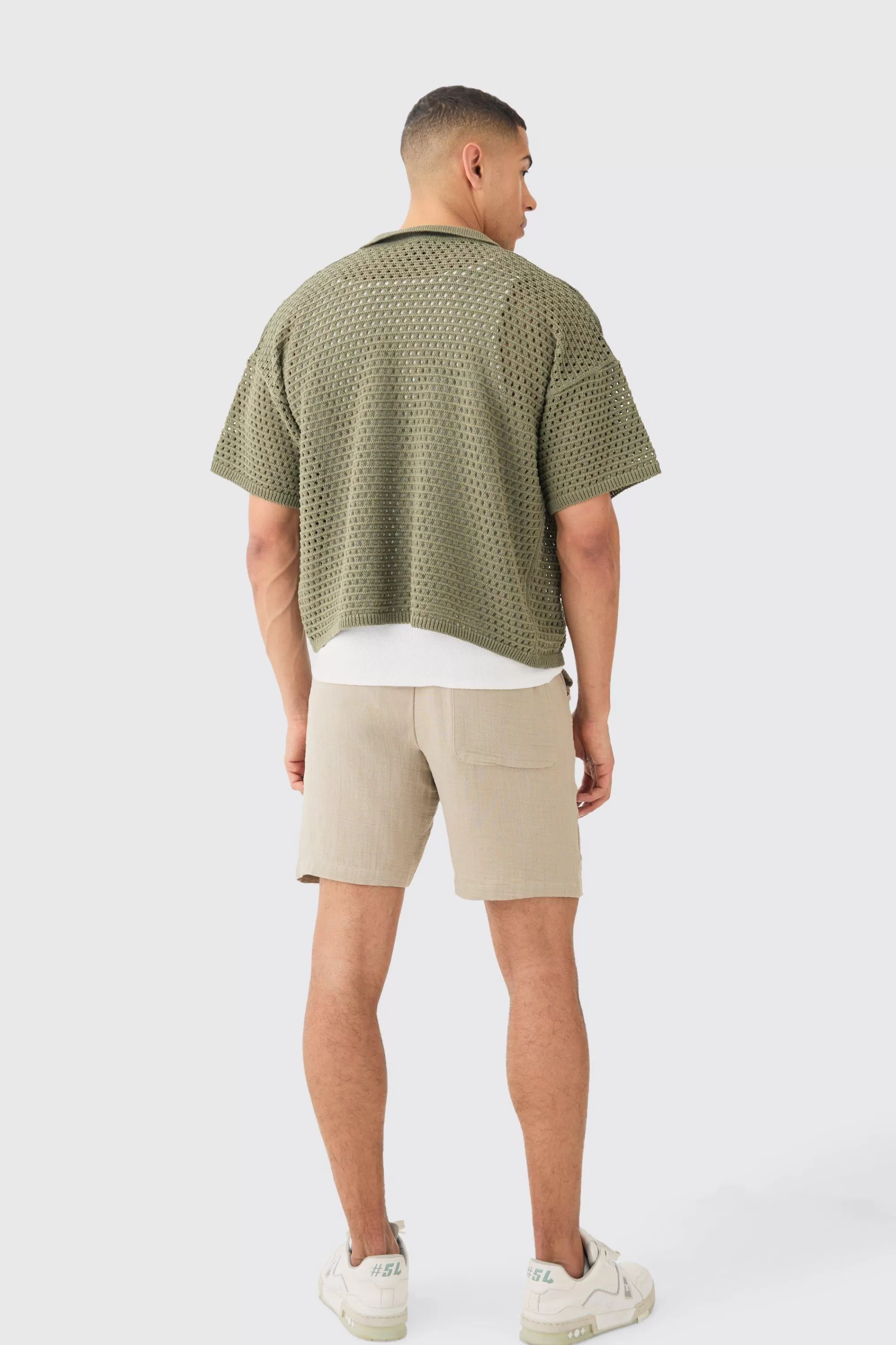boohooMAN Oversized Boxy Textured Open Stitch Knit Shirt In | UK