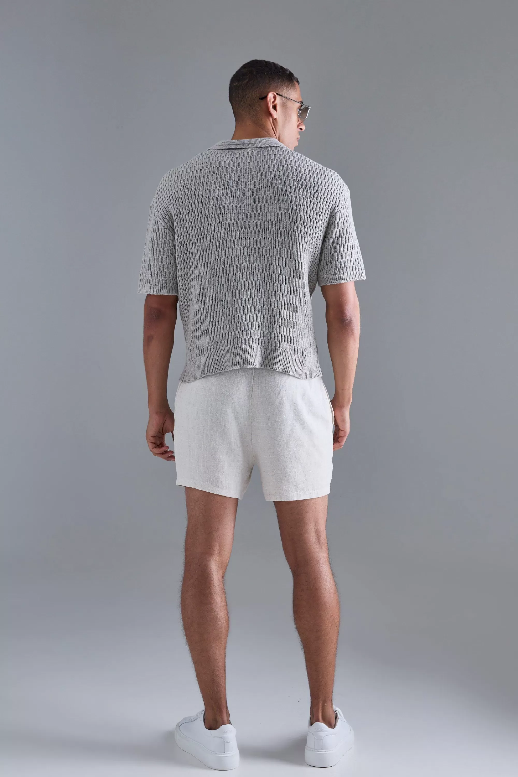 boohooMAN Oversized Boxy Textured Open Stitch Polo | UK