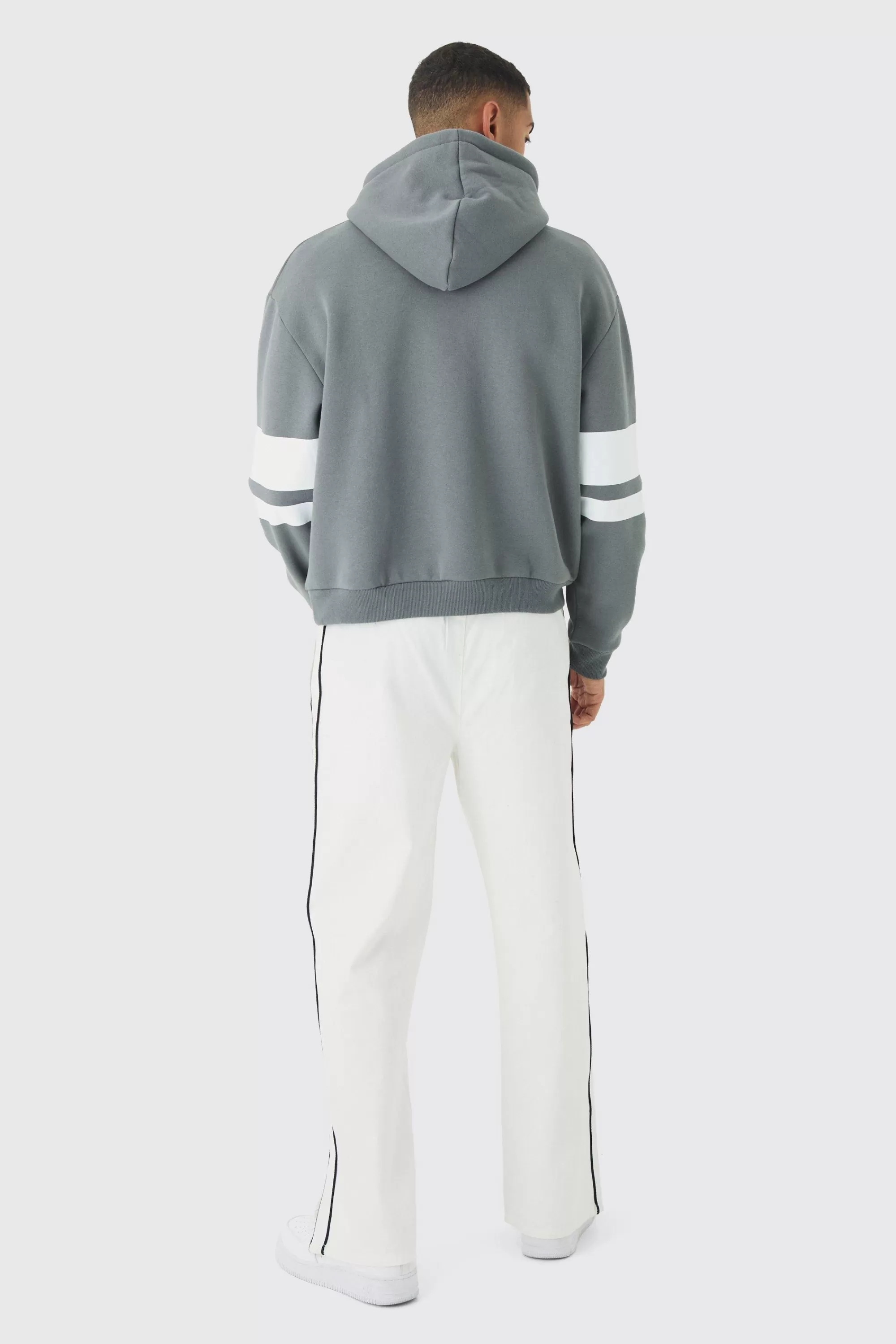 boohooMAN Oversized Boxy Varsity Stripe Hoodie | UK