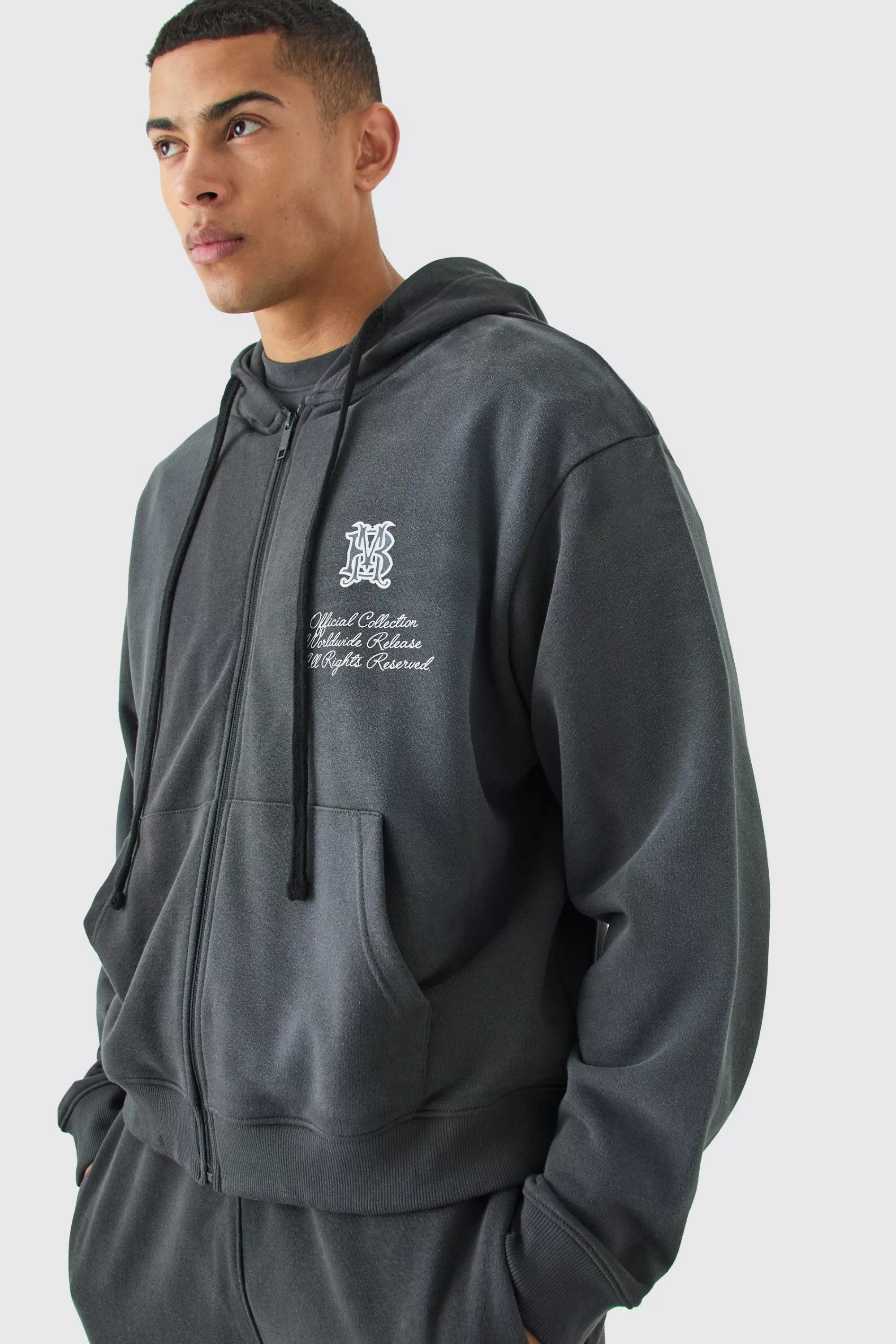 boohooMAN Oversized Boxy Wash Dark Tropics Hoodie | UK