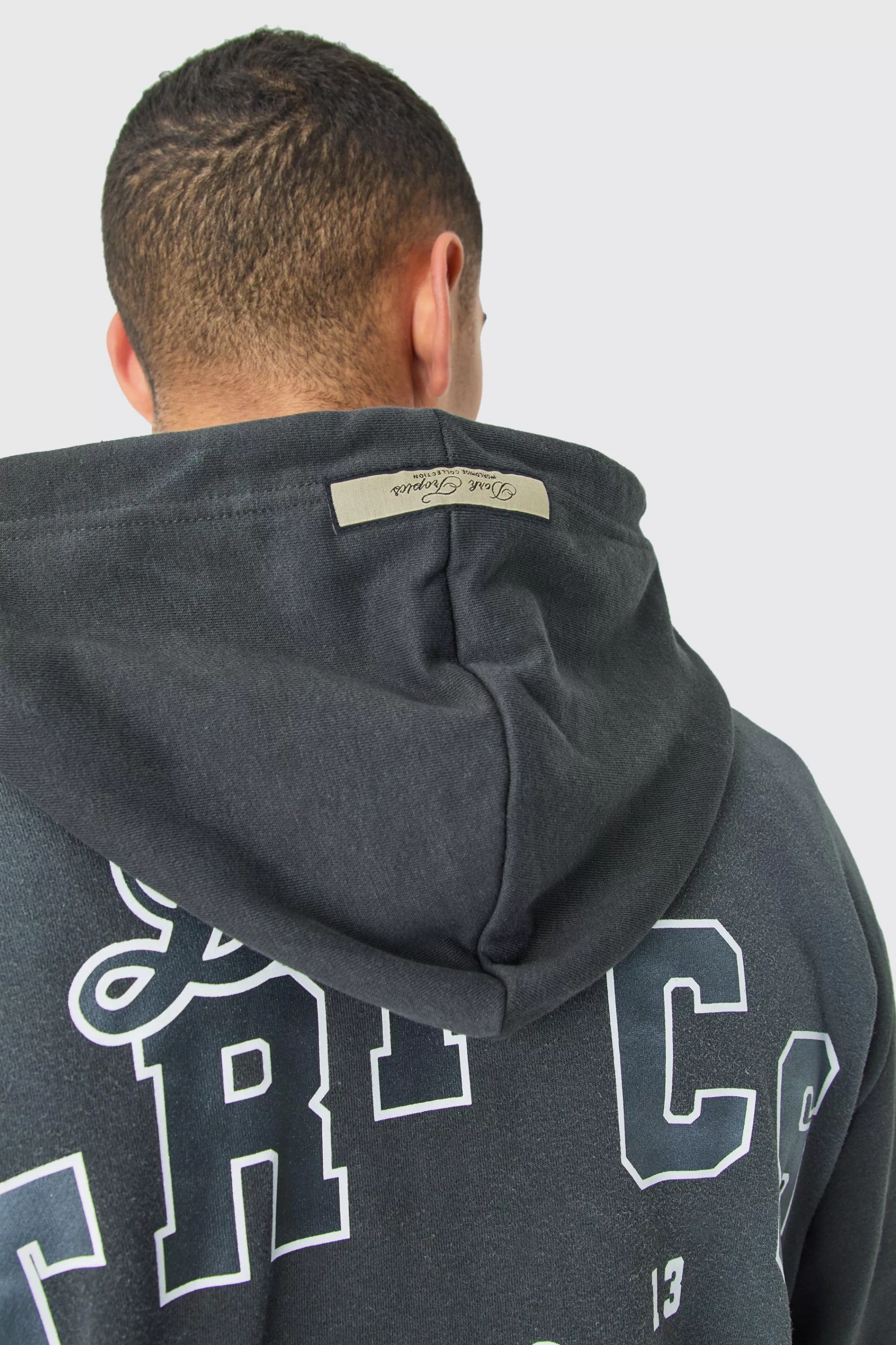 boohooMAN Oversized Boxy Wash Dark Tropics Hoodie | UK
