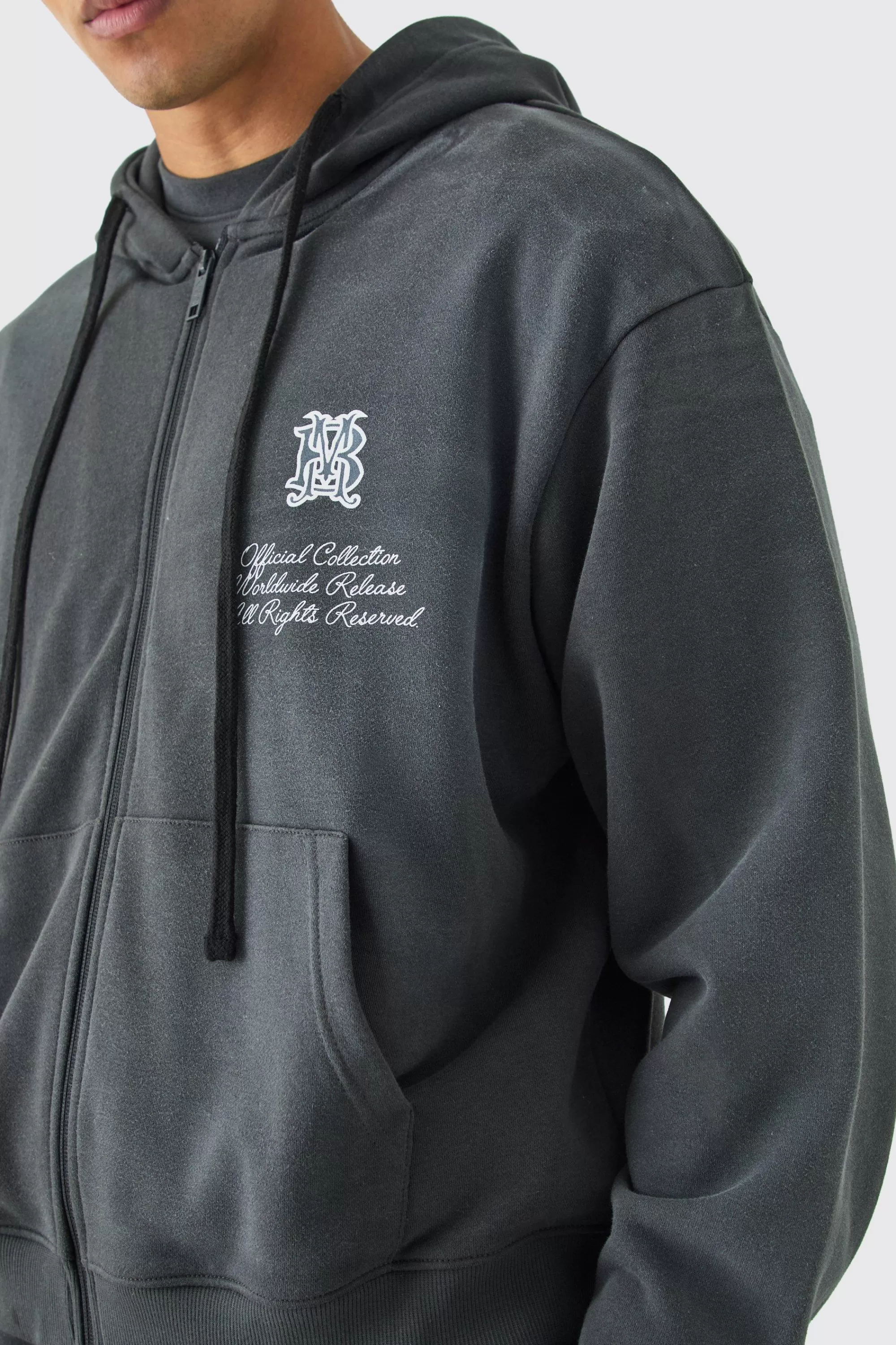 boohooMAN Oversized Boxy Wash Dark Tropics Hoodie | UK